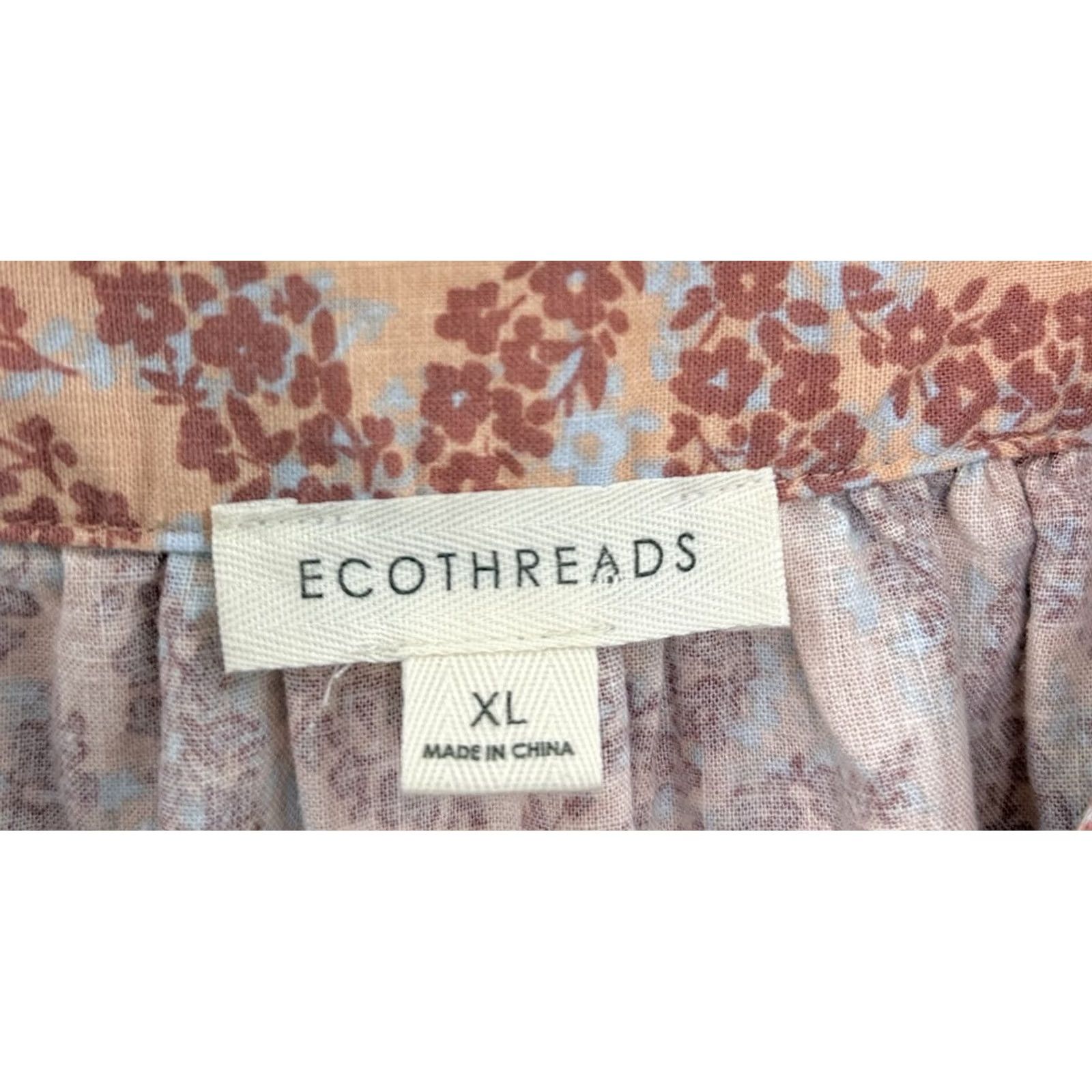 Vintage ECOTHREADS Blouse XL Beach Boho Linen Blend Peach Pink Floral Square Neck Sz Size XL / US 12-14 / IT 48-50 - 4 Thumbnail