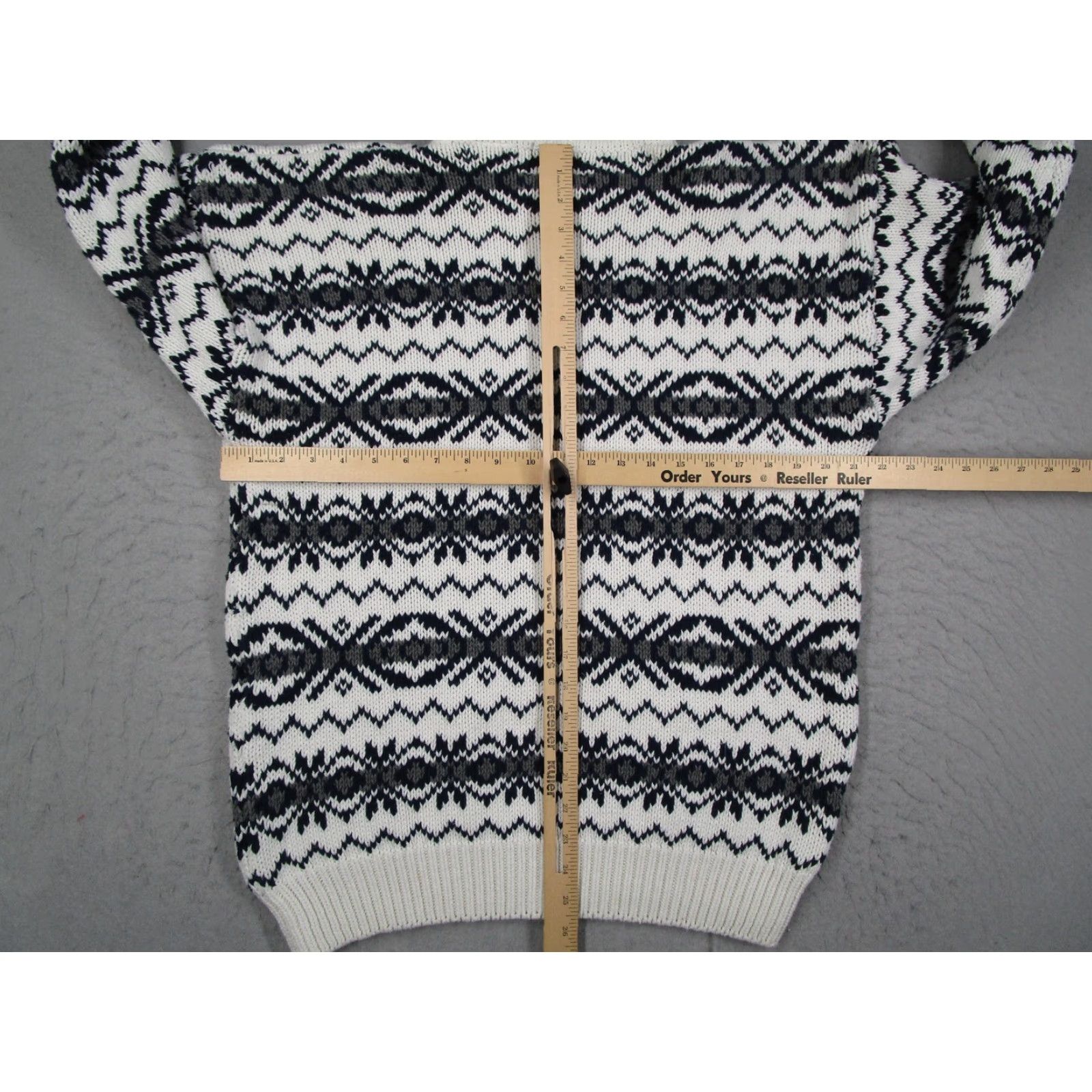 Gap VINTAGE GAP Sweater Shirt Mens Large White Blue Fair Isle Nordic Knit Mock Neck 100% Cotton Pullover Retro Winter 90s Mens Size US L / EU 52-54 / 3 - 6 Thumbnail