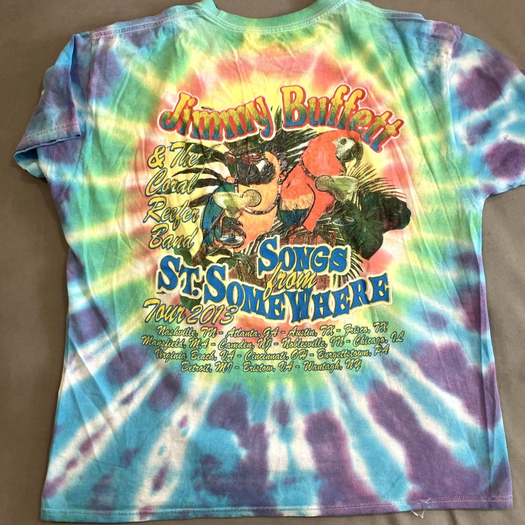 Hanes JIMMY BUFFETT & CORAL REEFER BAND- 2013 SONGS ST SOMEWHERE- TIE DYE T SHIRT - L Shirt Mens Concert Tee Tour Dates Multicolor Cotton Blend Hanes Size US L / EU 52-54 / 3 - 4 Thumbnail