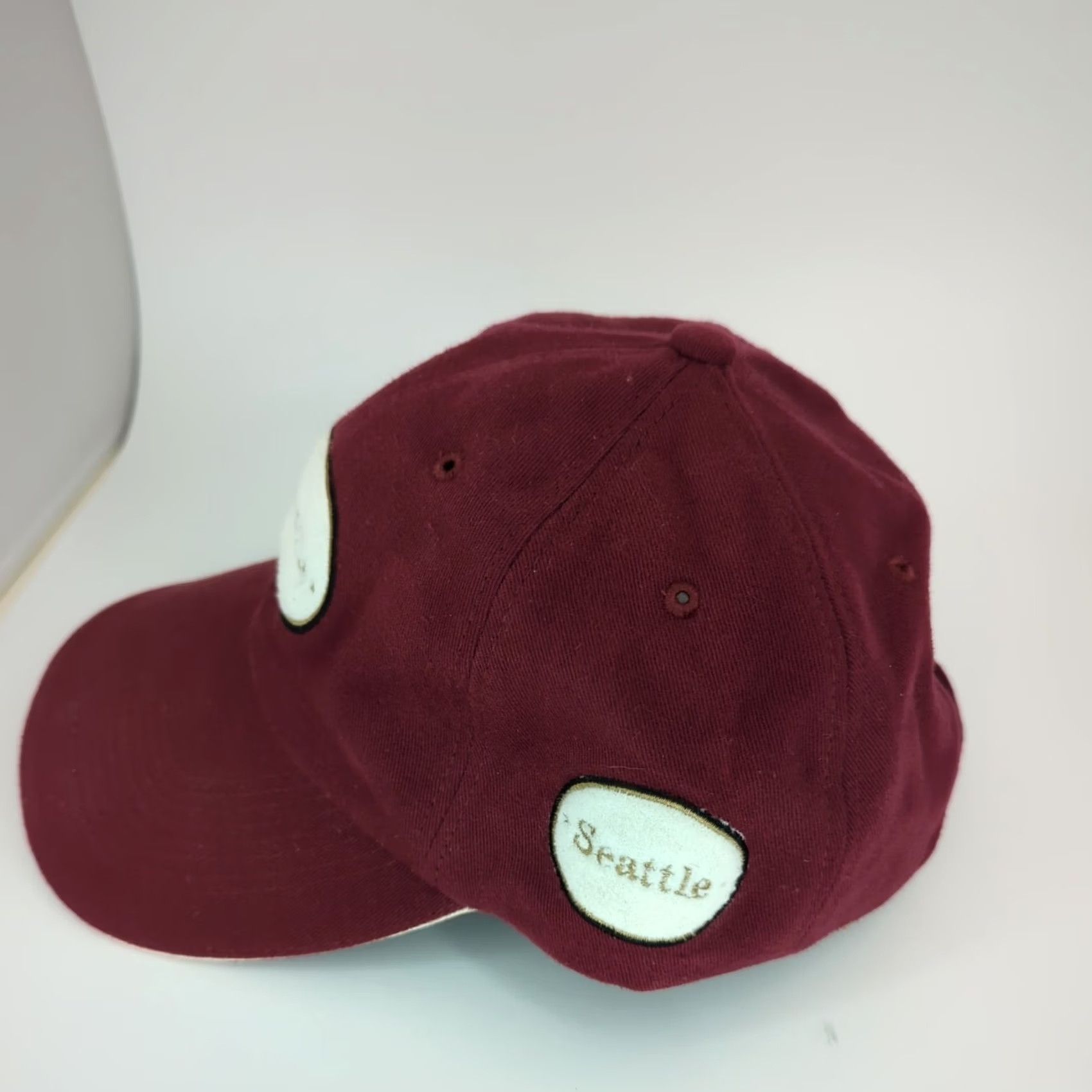 Vintage Seattle Baseball Hat Sandwich Cap Adjustable Strapback Burgundy Red Men Baseball Cap Classic Solid Cotton Knit Cap Adjustable Men’s Red Seattle Hat Size ONE SIZE - 2 Thumbnail
