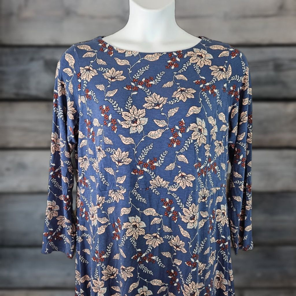 J. Jill J. Jill Womens Dress 1X Blue Pink Floral Long Sleeve Rayon Blend Knee Length Casual Shift Mens Women Girls Size XL / US 12-14 / IT 48-50 - 1 Thumbnail