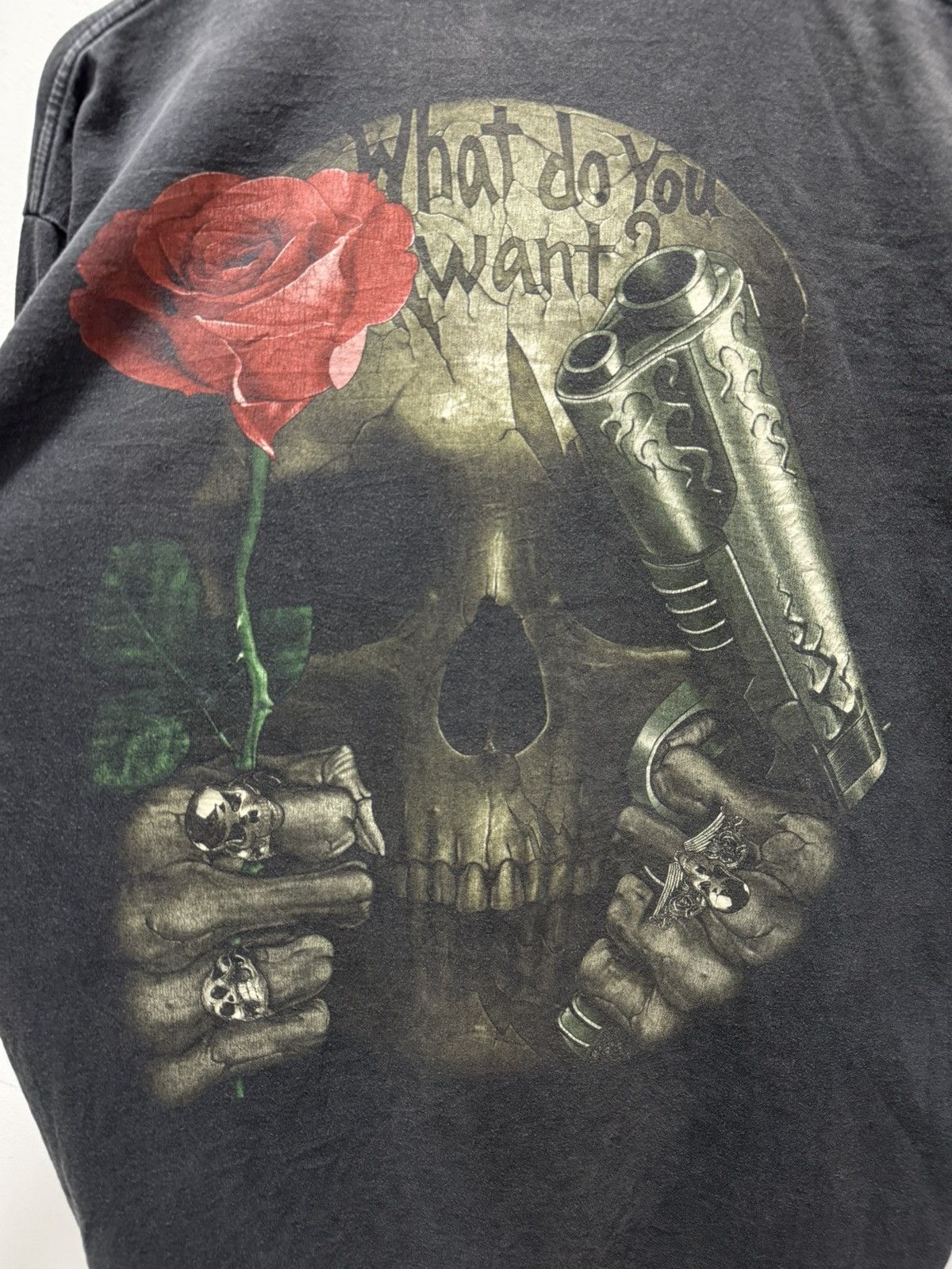 Vintage ROCK CHANG GUN n ROSES SKULLS MIRROR OVERPRINT BOOTLEG L/S Size US XL / EU 56 / 4 - 9 Thumbnail
