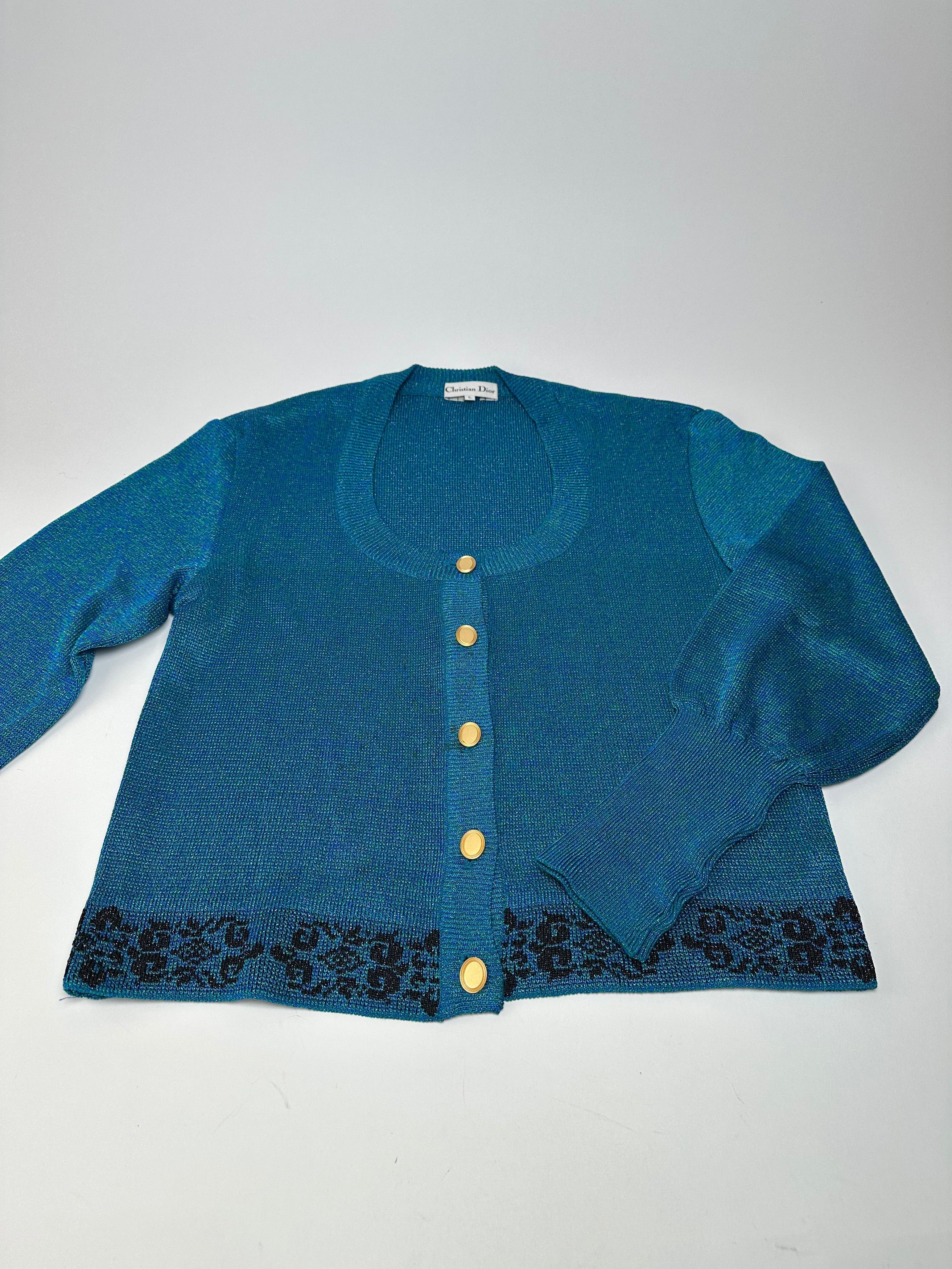 Dior Vintage Wool Cardigan Blue Green L Size L / US 10 / IT 46 - 1 Thumbnail