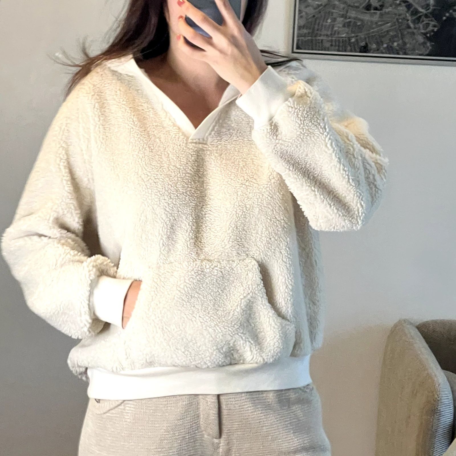 Nili Lotan Sherpa Hoodie Sweater Cream Size M