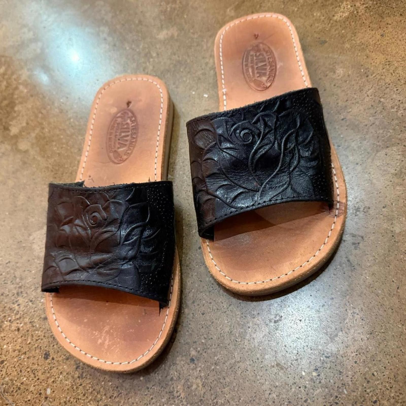 Other Handmade Tooled Leather Slide Sandals Size US 6.5 / IT 36.5 - 3 Thumbnail