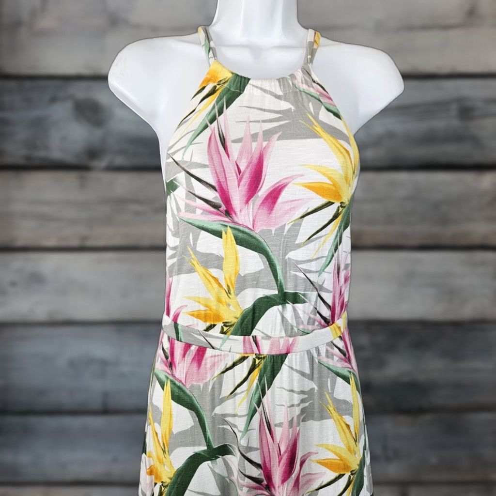 Tommy Bahama VINTAGE Tommy Bahama Womens Maxi Dress 2XS Pink Gray Floral Sleeveless Viscose Halter Neckline Long Dress Womens Size XXS / US 00 / IT 34 - 1 Thumbnail