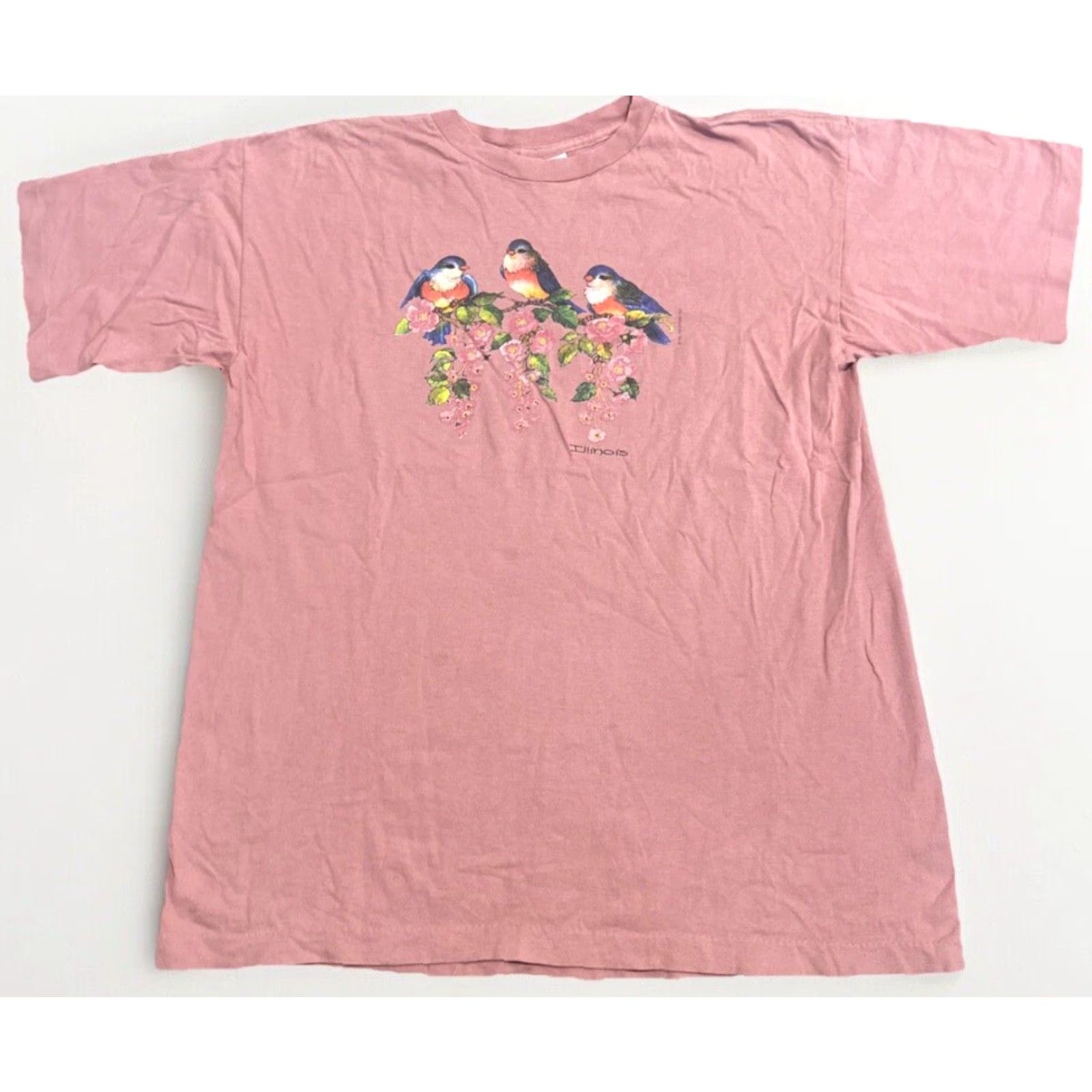 Pinko VINTAGE Birds Art Nature Flower Cute Illinois Pink T-Shirt Large Size US L / EU 52-54 / 3 - 2 Thumbnail