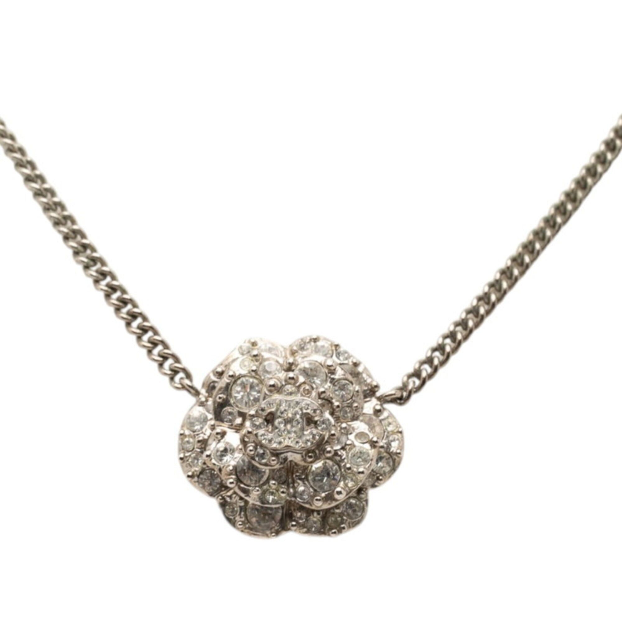 Chanel Chanel Camellia Coco Mark Necklace, Silver Metal Rhinestone, Women's CHANEL Size ONE SIZE - 1 Thumbnail