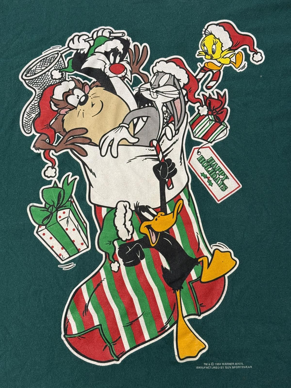 Designer VTG Looney Tunes Christmas T-shirt Taz, Bugs 1994 Tee L Size US L / EU 52-54 / 3 - 3 Thumbnail