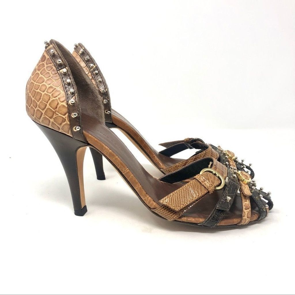 Giuseppe Zanotti Giuseppe Zanotti Y2K Studded Brown Leather Caged Heels 35.5 Size US 4.5 / IT 34.5 - 2 Thumbnail