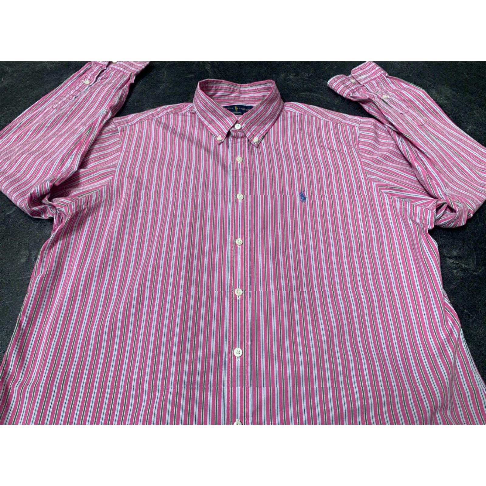 Ralph Lauren Ralph Lauren Long Sleeve Button Down Shirt Pink Green Striped Cotton Embroidered Polo Horse Mens L Size US L / EU 52-54 / 3 - 2 Thumbnail