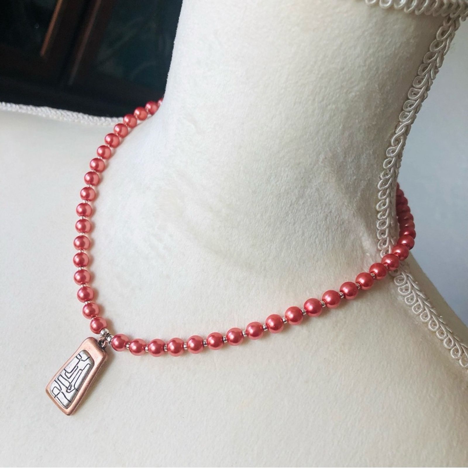 Handmade Handcrafted repurpose petroglyph style Pearl necklace Size ONE SIZE - 5 Thumbnail