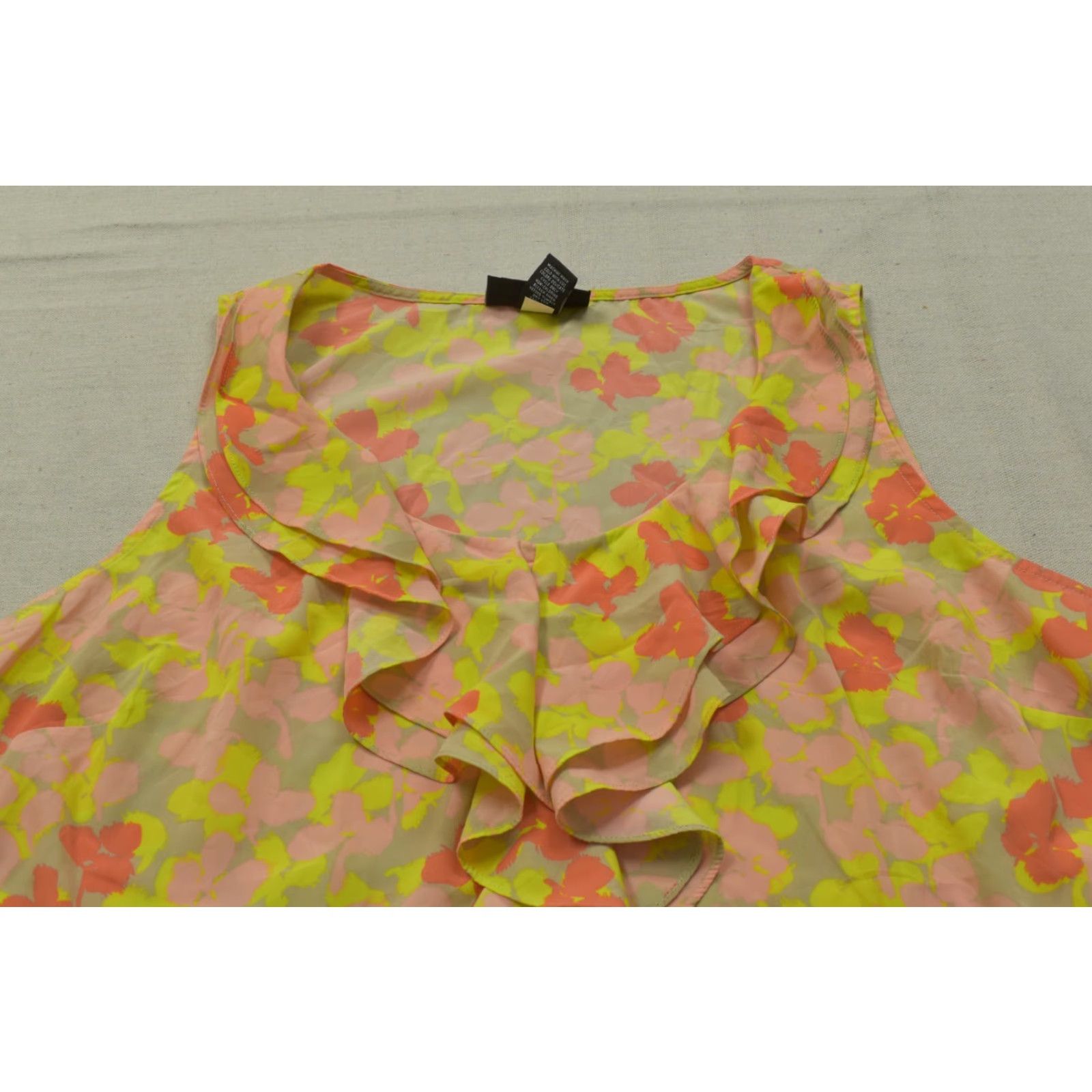 Vintage Lane Bryant Blouse Women Plus Size 22 Floral Sleeveless Ruffle Neck Pink SMocked Hem Adjustable Pullover Casual Summer Spring Short Sleeve? Size 3XL / US 20-22 - 6 Thumbnail