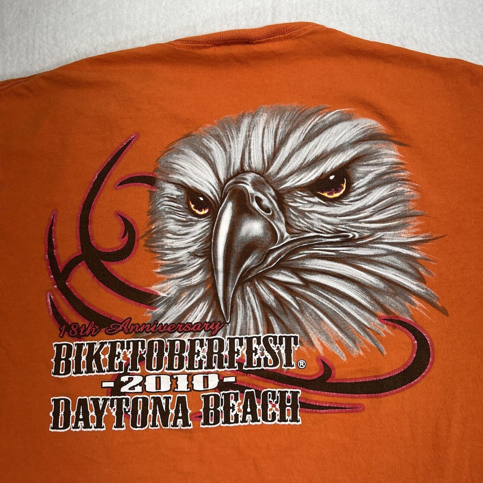 Delta Daytona Beach 2010 Biketoberfest Large Orange Graphic TShirt Size US L / EU 52-54 / 3 - 11 Thumbnail