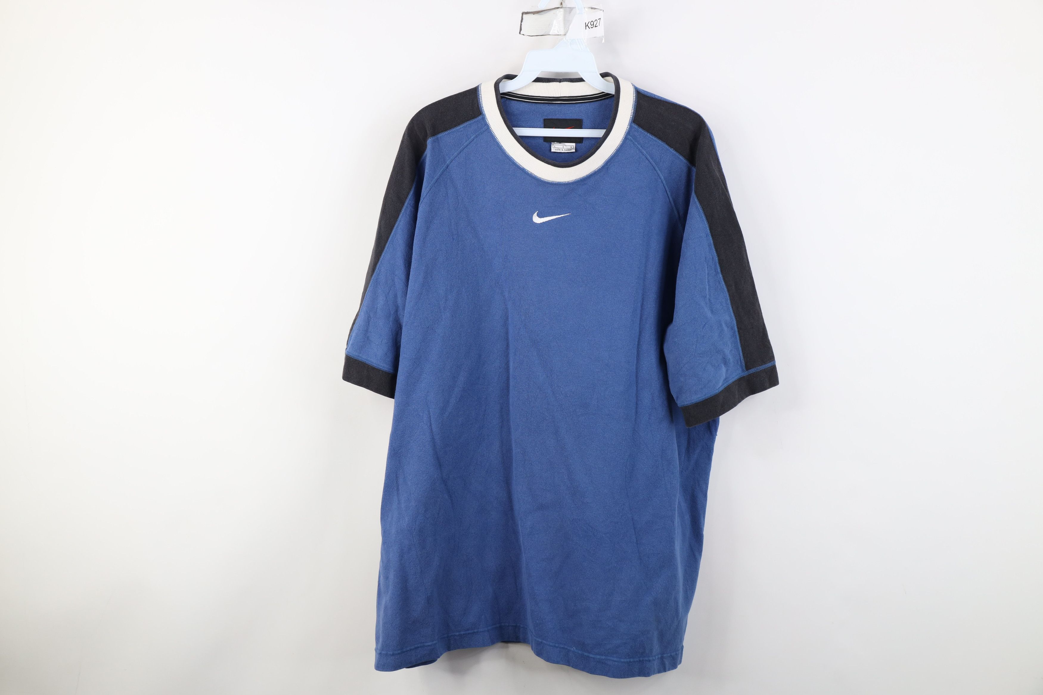 Nike Vintage 90s Nike Swoosh Heavy Knit Ringer T-Shirt Blue Size US L / EU 52-54 / 3 - 1 Thumbnail