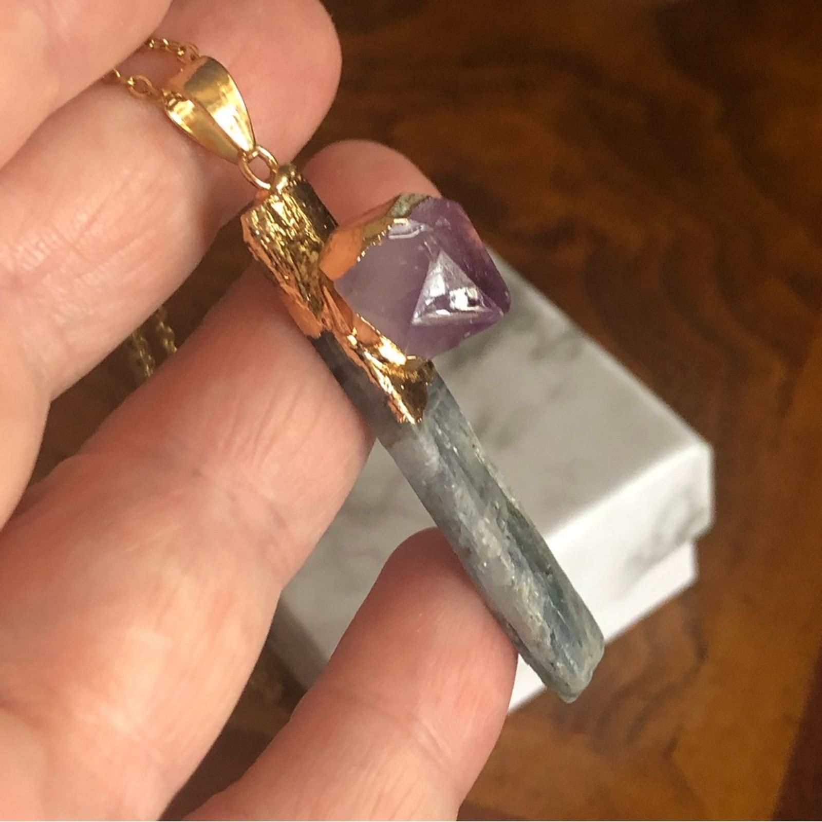 Handmade Handcrafted genuine kyanite and amethyst quartz necklace Size ONE SIZE - 4 Thumbnail