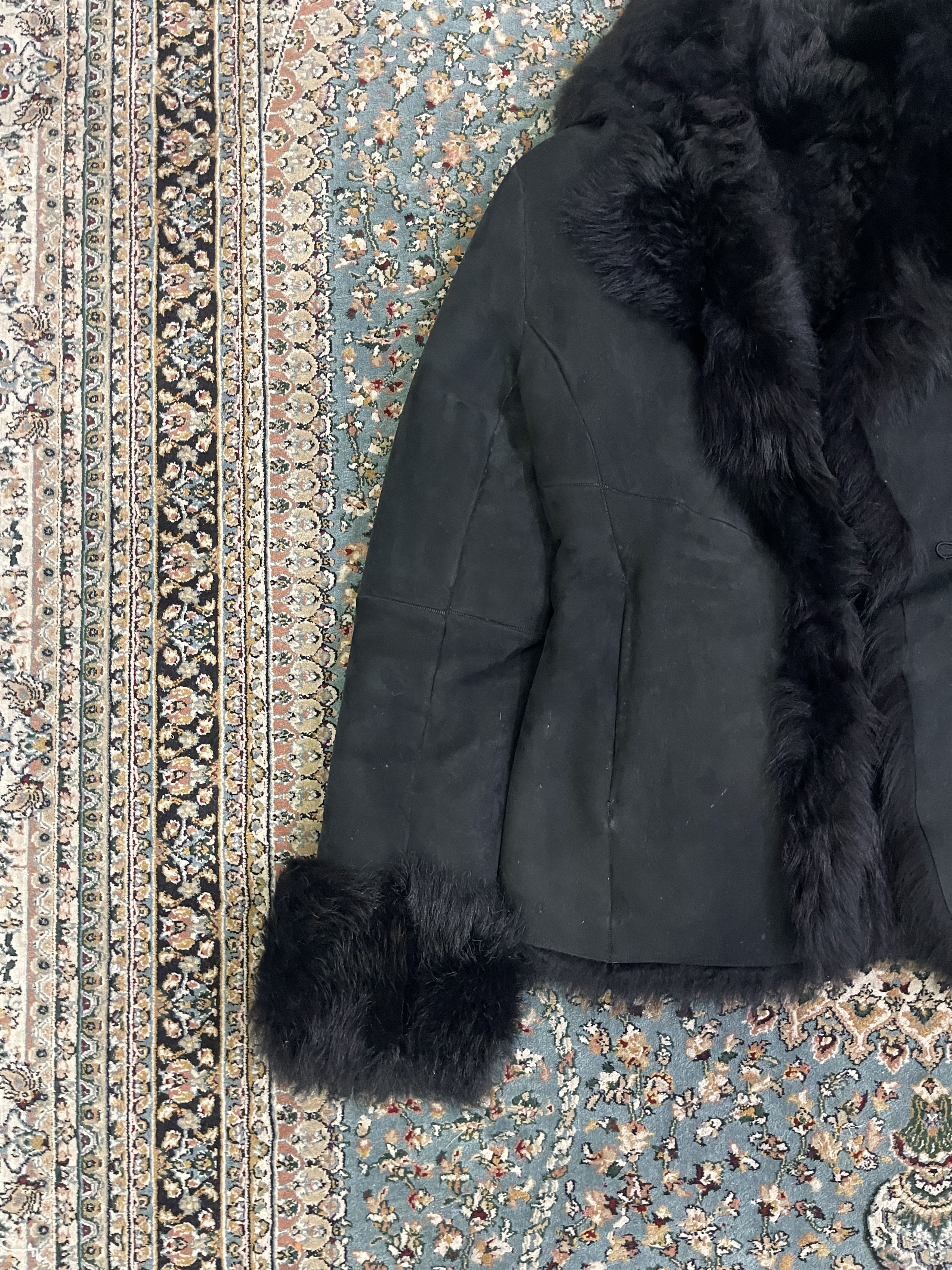 Luxury Black Fur Trim Winter Jacket Plush Fur Collar Cuffs
