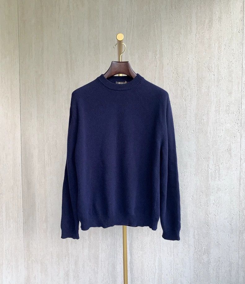 Loro Piana LORO PIANA Deep blue cashmere sweater with round neck Size US L / EU 52-54 / 3 - 1 Thumbnail