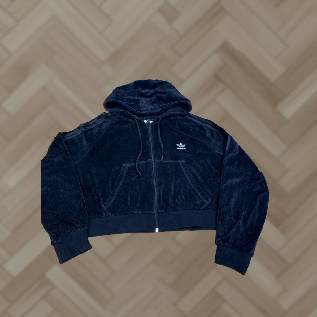 Adidas Adidas Crop Velour Jacket Women XL Black Hooded Full Zip Casual Size XL / US 12-14 / IT 48-50 - 1 Thumbnail