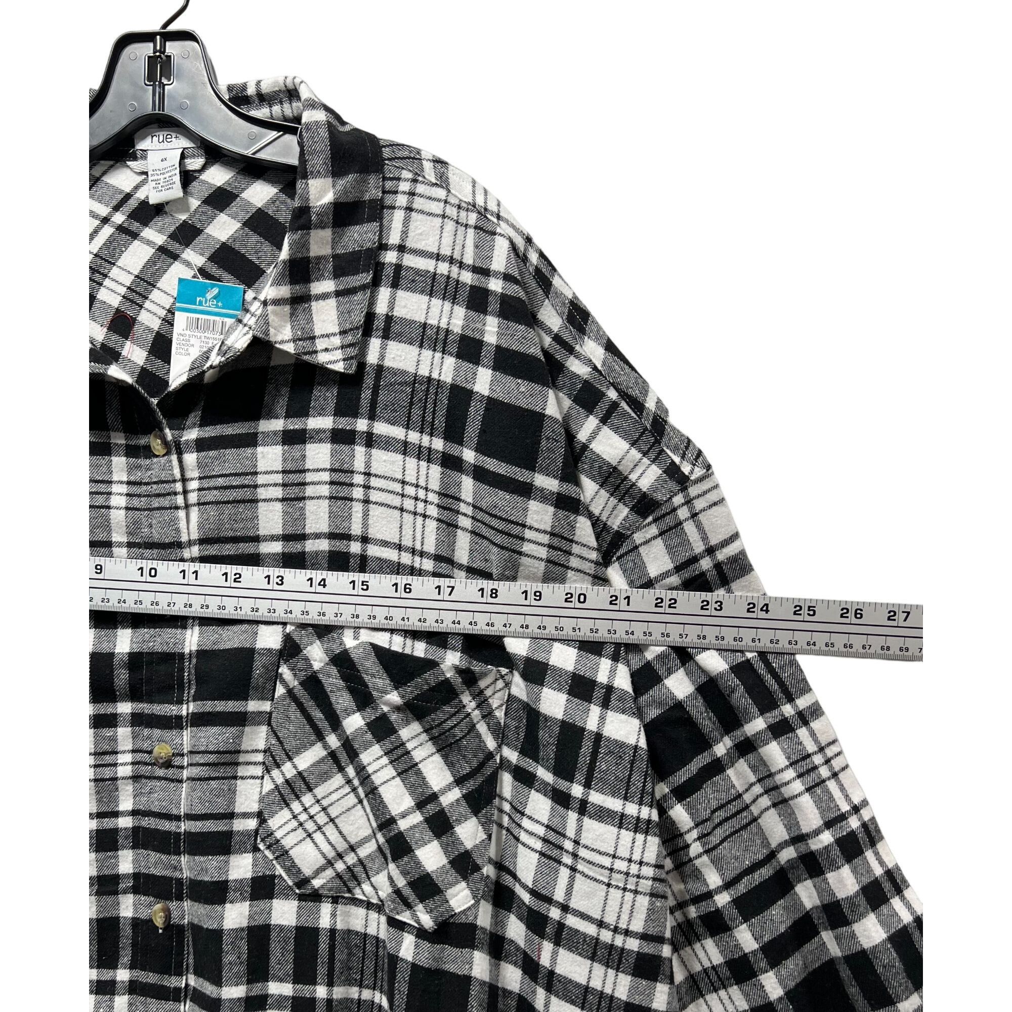 Other Rue + - Women's Plaid Long Sleeve Shirts - Black/White - 4X Size 4XL / US 24-26 - 3 Thumbnail
