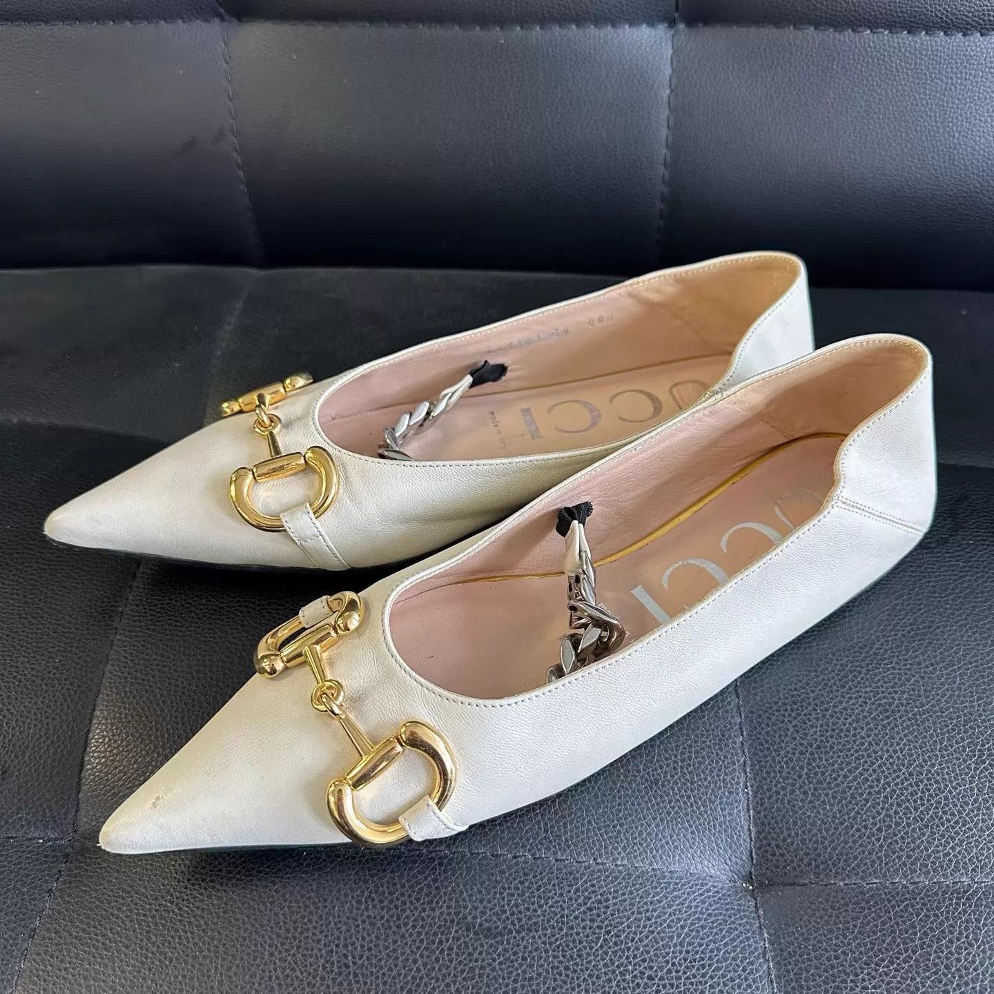 Gucci Gucci Horsebit Chain Pointed Toe Flat 38 Size US 7.5 / IT 37.5 - 1 Thumbnail
