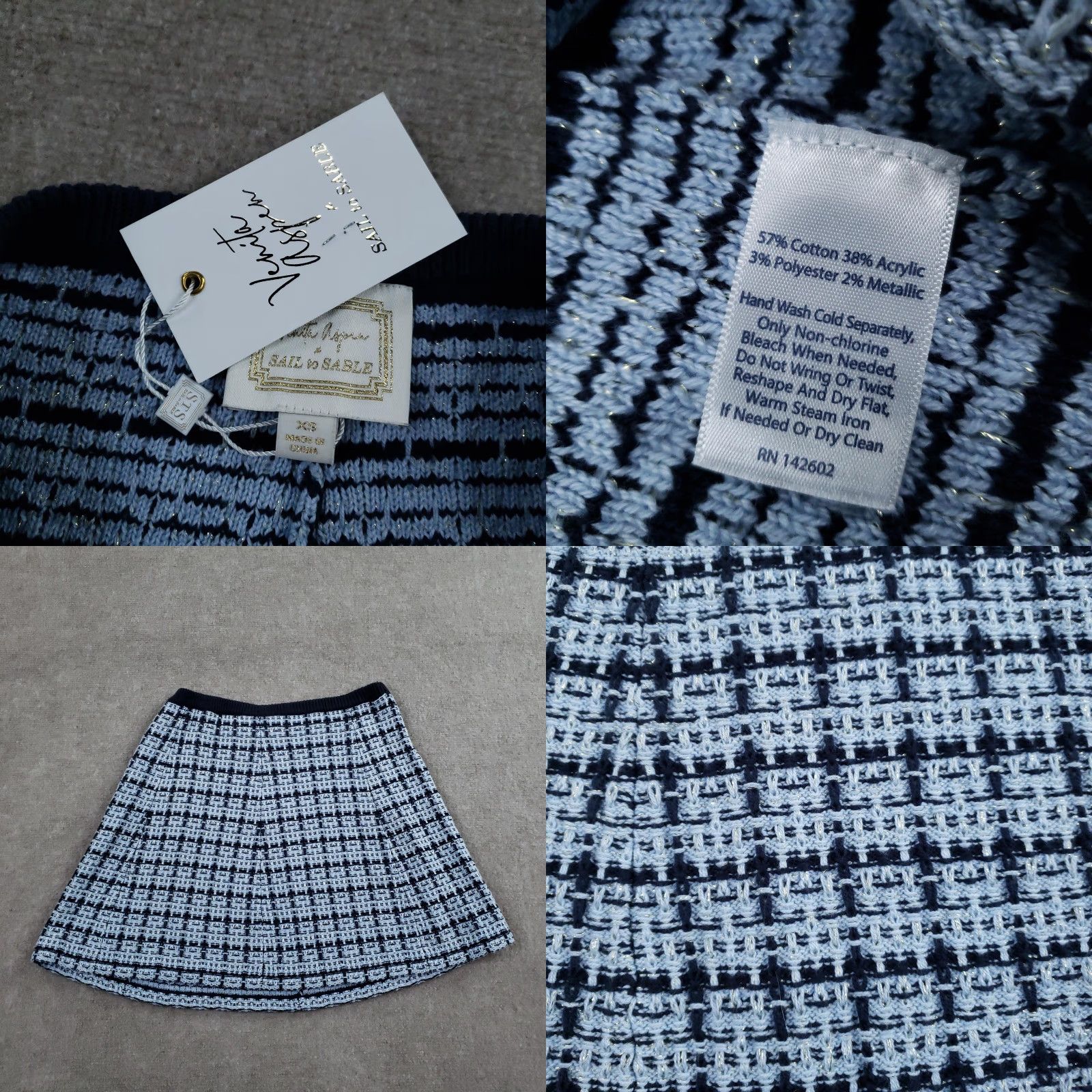 Vintage Venita Aspen Sail to Sable Skirt Womens XS Light Chambray Knit Mini Tweed Size 26" / US 2 / IT 38 - 8 Thumbnail