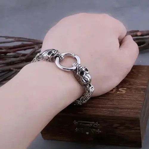 Jewelry "VIKING" Neo-Gothic Skull Head Bracelet Size ONE SIZE - 3 Thumbnail