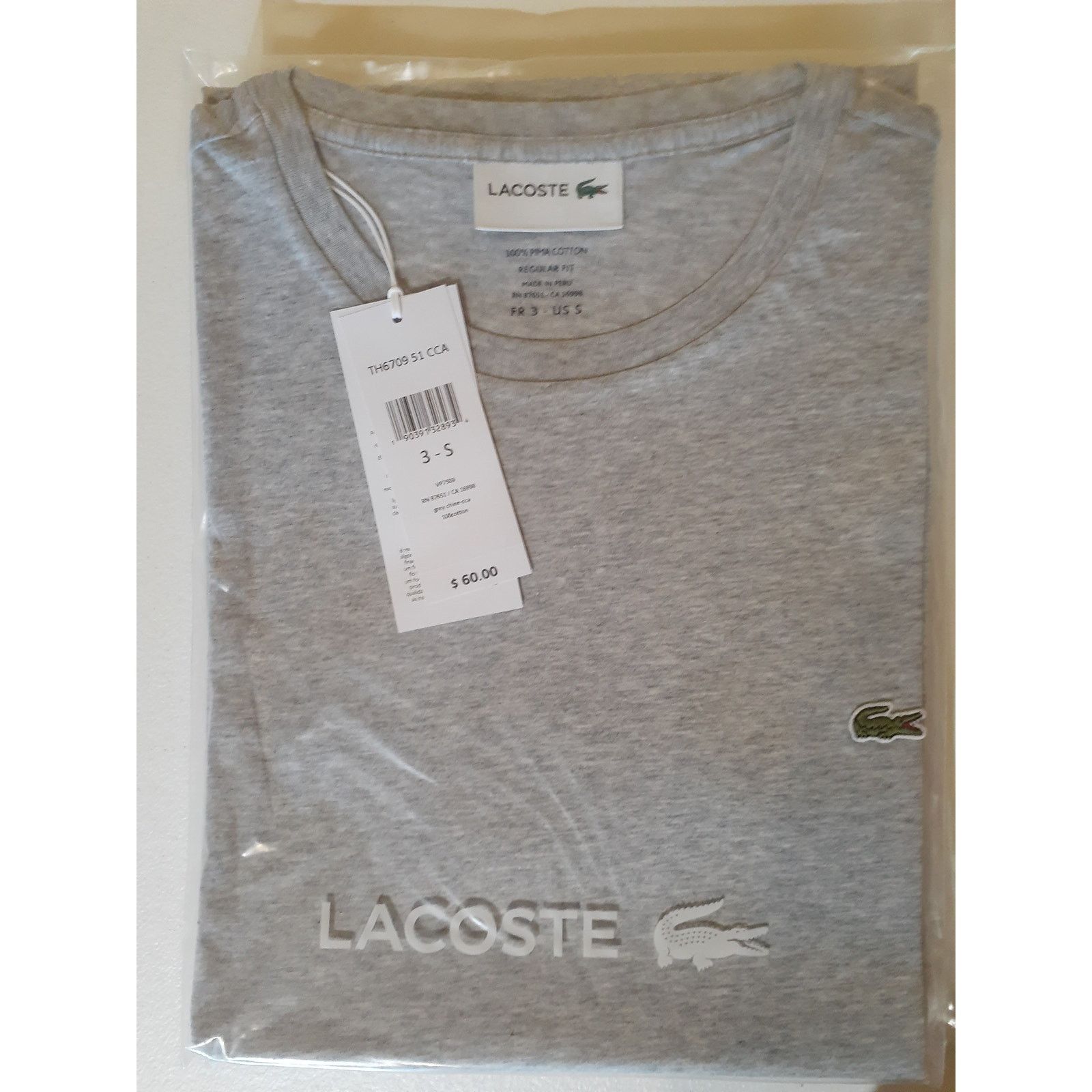 Lacoste Lacoste Men's Cotton Pima T-Shirt, Silver Grey Chine Small Size US S / EU 44-46 / 1 - 2 Thumbnail