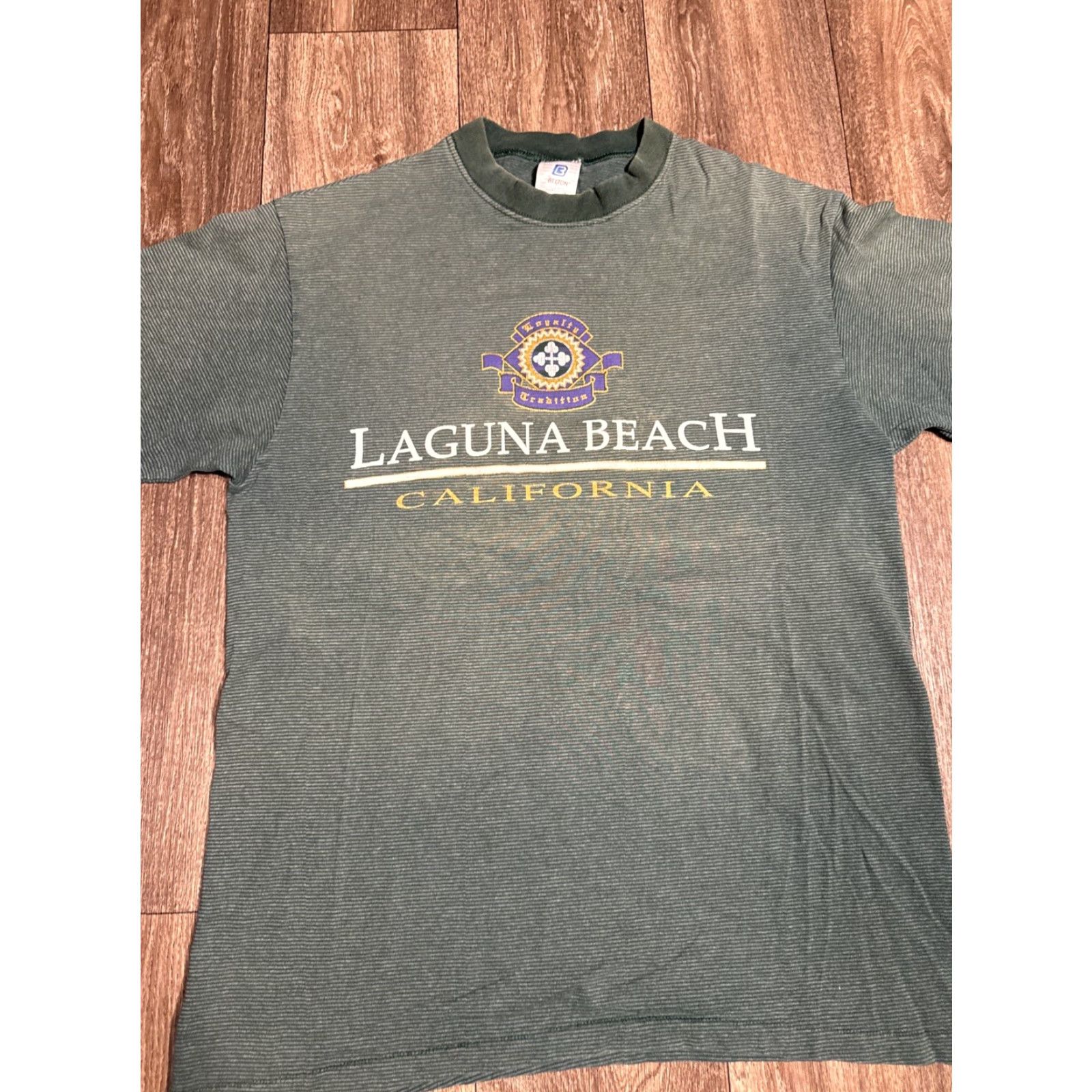 Vintage VINTAGE 90s Laguna Beach California Green Striped T-Shirt Belton Men L Size US L / EU 52-54 / 3 - 3 Thumbnail