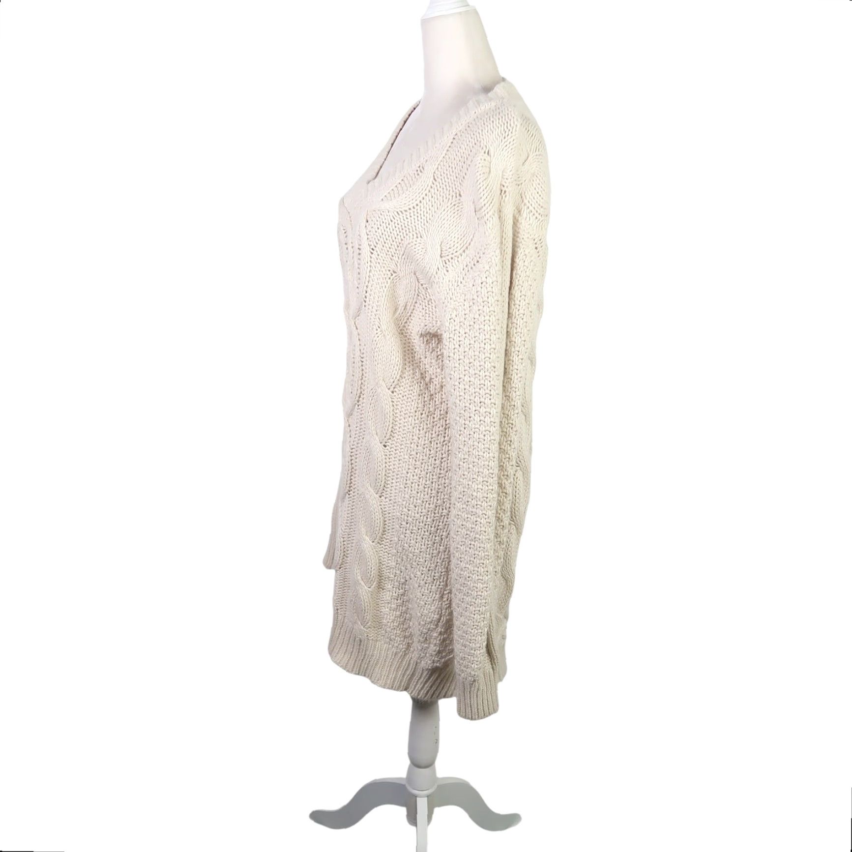 Soft Surroundings Soft Surroundings Cream Cable Knit Silk Blend Sweater Dress M Women's Silk Blend Knit V-Neck Long Sleeve Short Dress Size M / US 6-8 / IT 42-44 - 3 Thumbnail