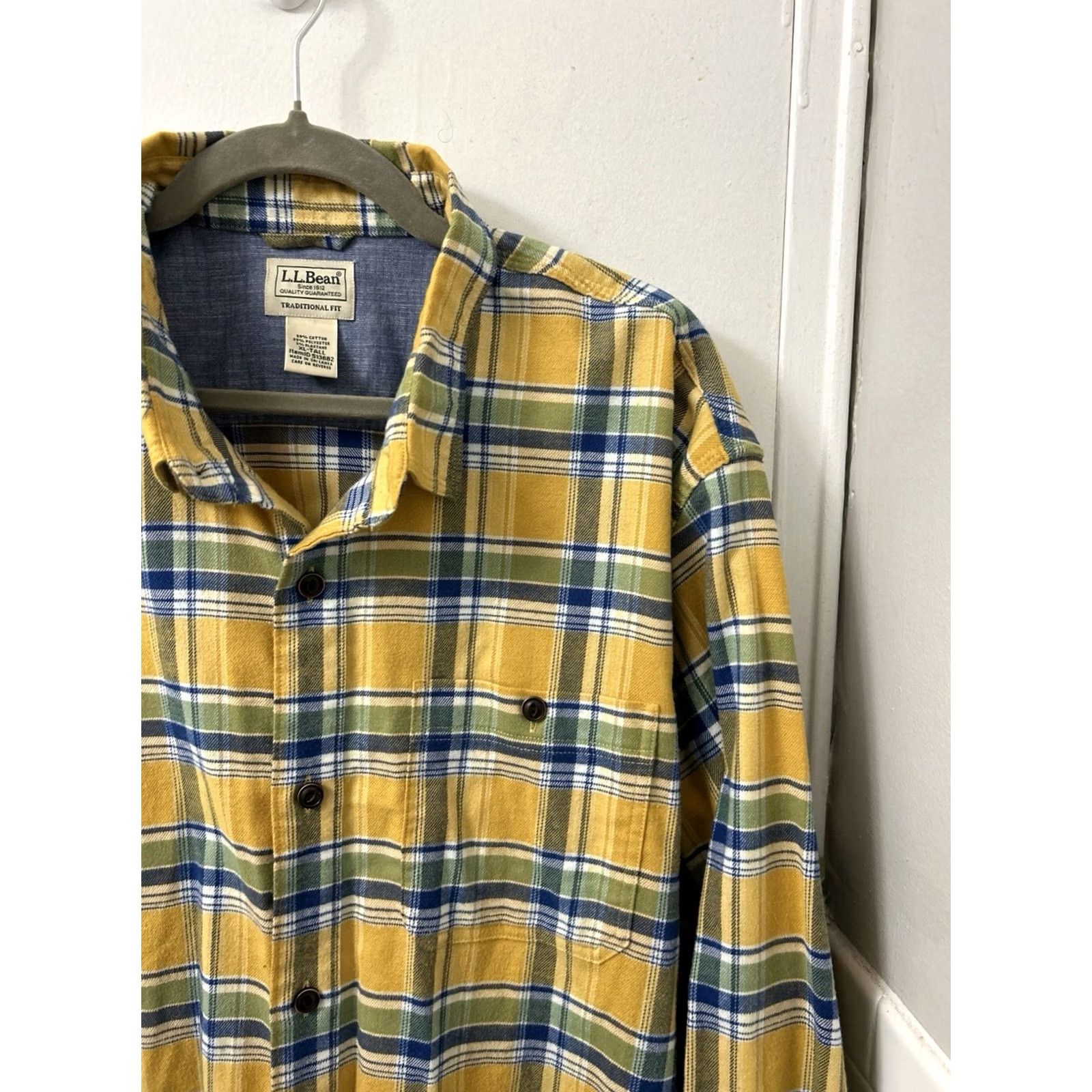 Vintage L.L. Bean Flannel Shirt Mens XL Yellow Plaid Button-Up Classic Fit Long Sleeve L/S Pockets Size US XL / EU 56 / 4 - 4 Thumbnail