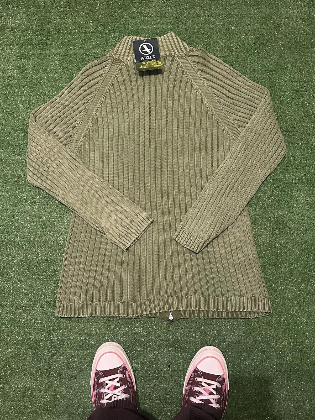 Aigle Aigle Olive Green Ribbed Zip-Up Sweater Size S / US 4 / IT 40 - 2 Thumbnail