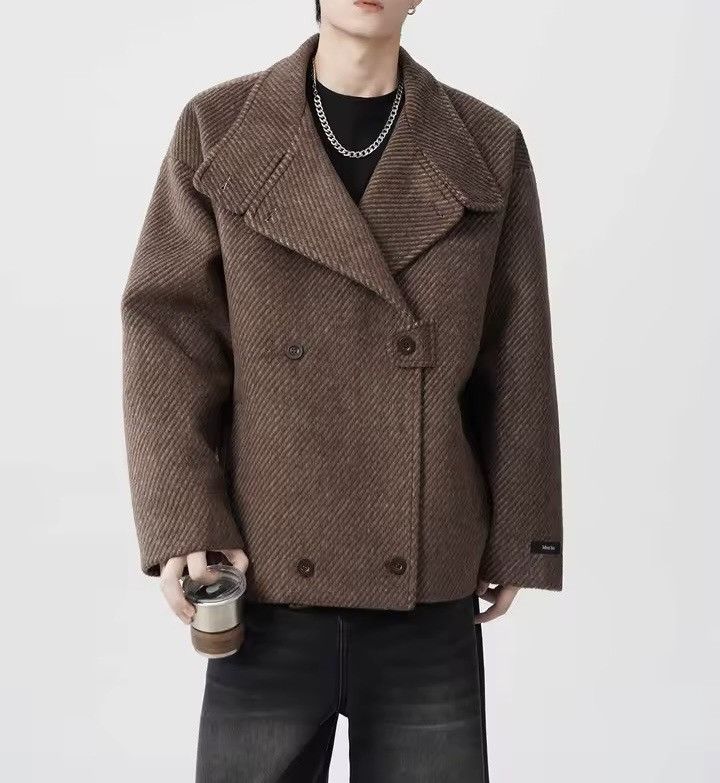 Retro Y2K Wool Blend Warm Loose Trendy Coat Jacket in Brown, Men's