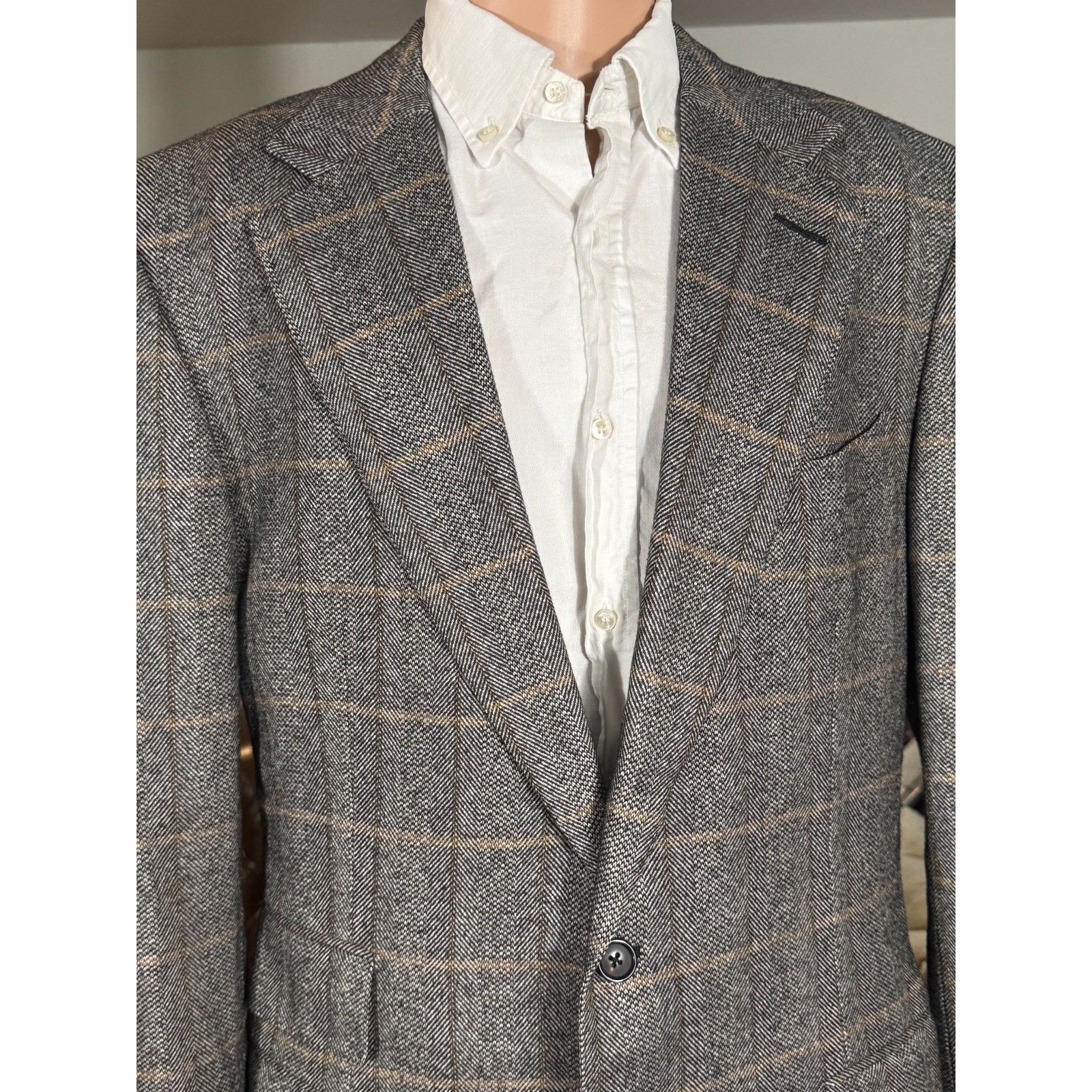 Tom Ford Tom Ford Herringbone Tweed Camel Sport Coat 56 46L Wool Gray Size 46L - 7 Thumbnail