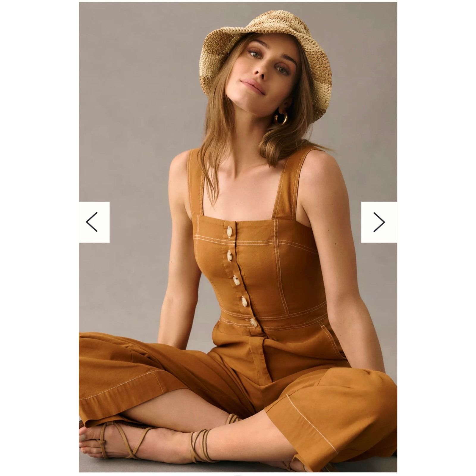 Anthropologie Maeve Anthropologie The Colette Jumpsuit Womens US 0 Brown Size 25" / US 0 / IT 36 - 17 Thumbnail