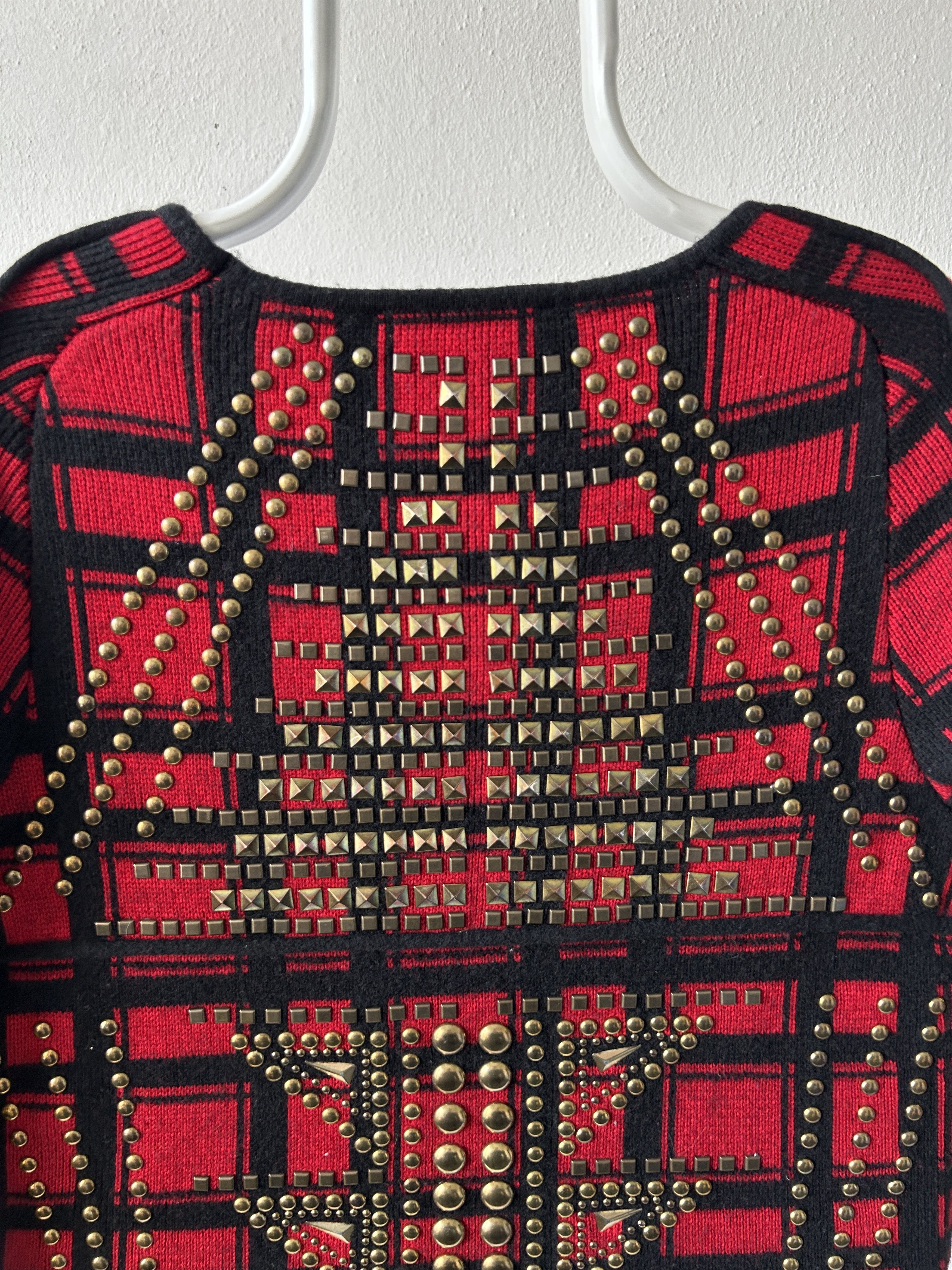 AW14 runway Philipp Plein studded check wool knit mini dress