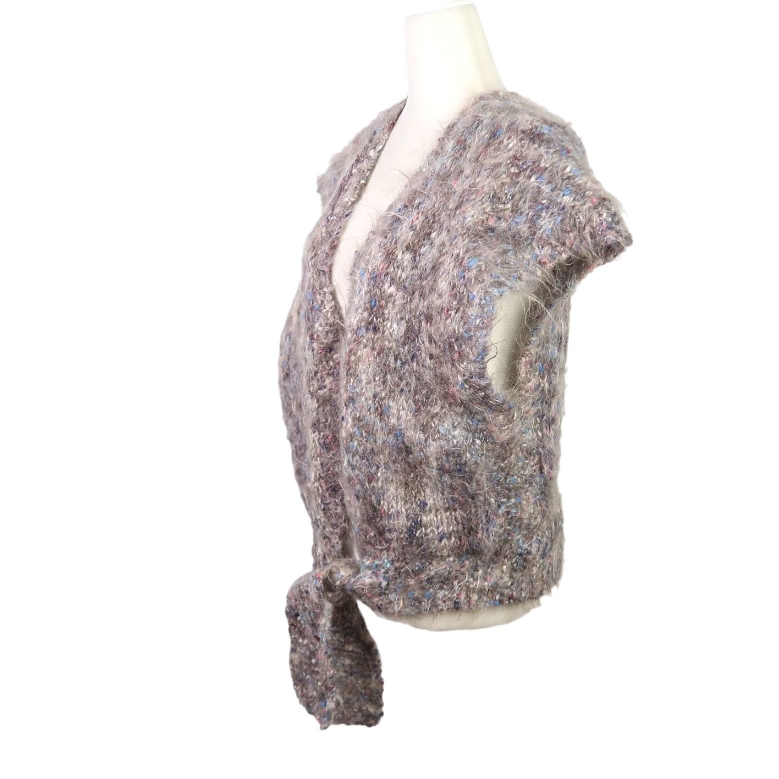 Vintage VINTAGE 80s Gray Mohair Knit Tie Front Sweater Vest Women L Sleeveless Marled Fuzzy Fashion Casual Knitwear Size L / US 10 / IT 46 - 3 Thumbnail