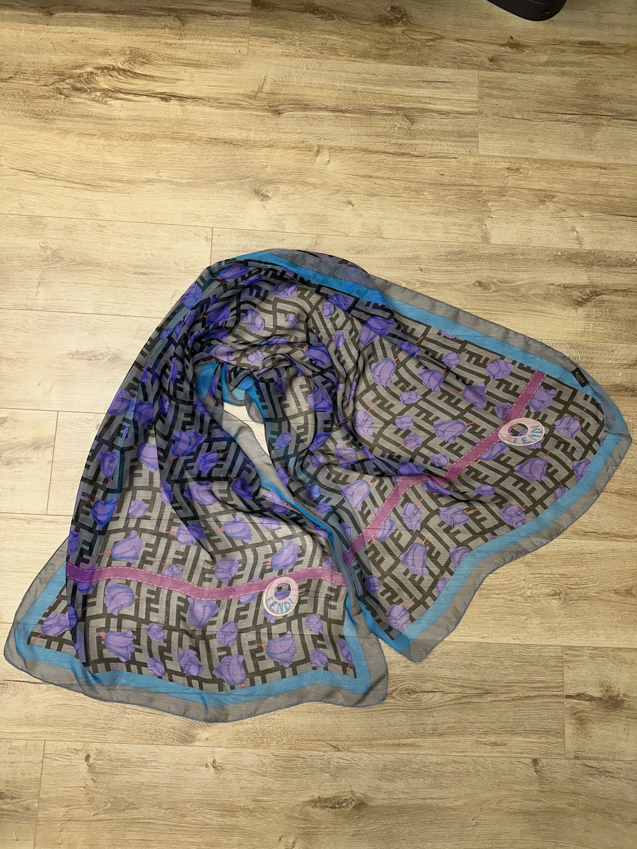 Fendi Fendi FF Logo Purple Floral Sheer Silk Scarf Large 170x72cm Size ONE SIZE - 1 Thumbnail