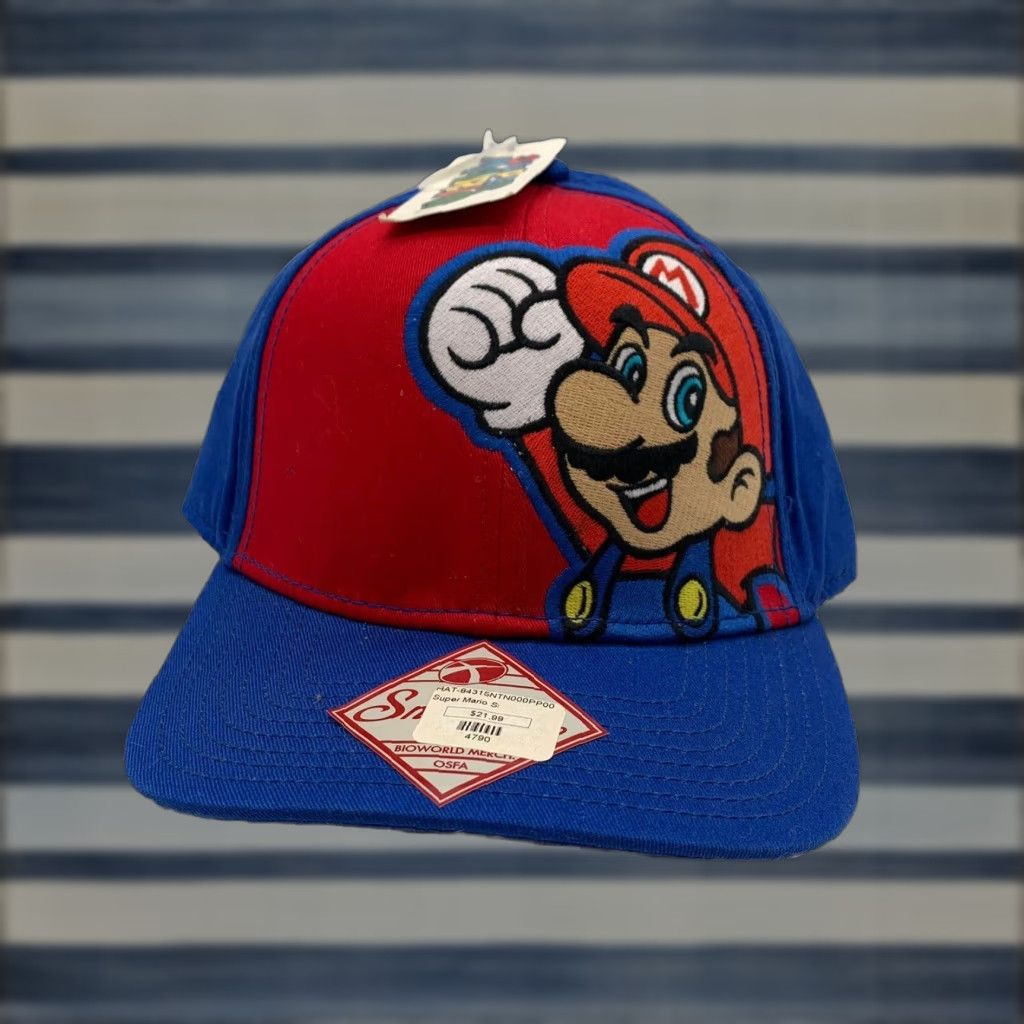 Nintendo VINTAGE Super Mario Snapback Hat Cap One Size Blue & Red 90s Mens Size ONE SIZE - 1 Thumbnail