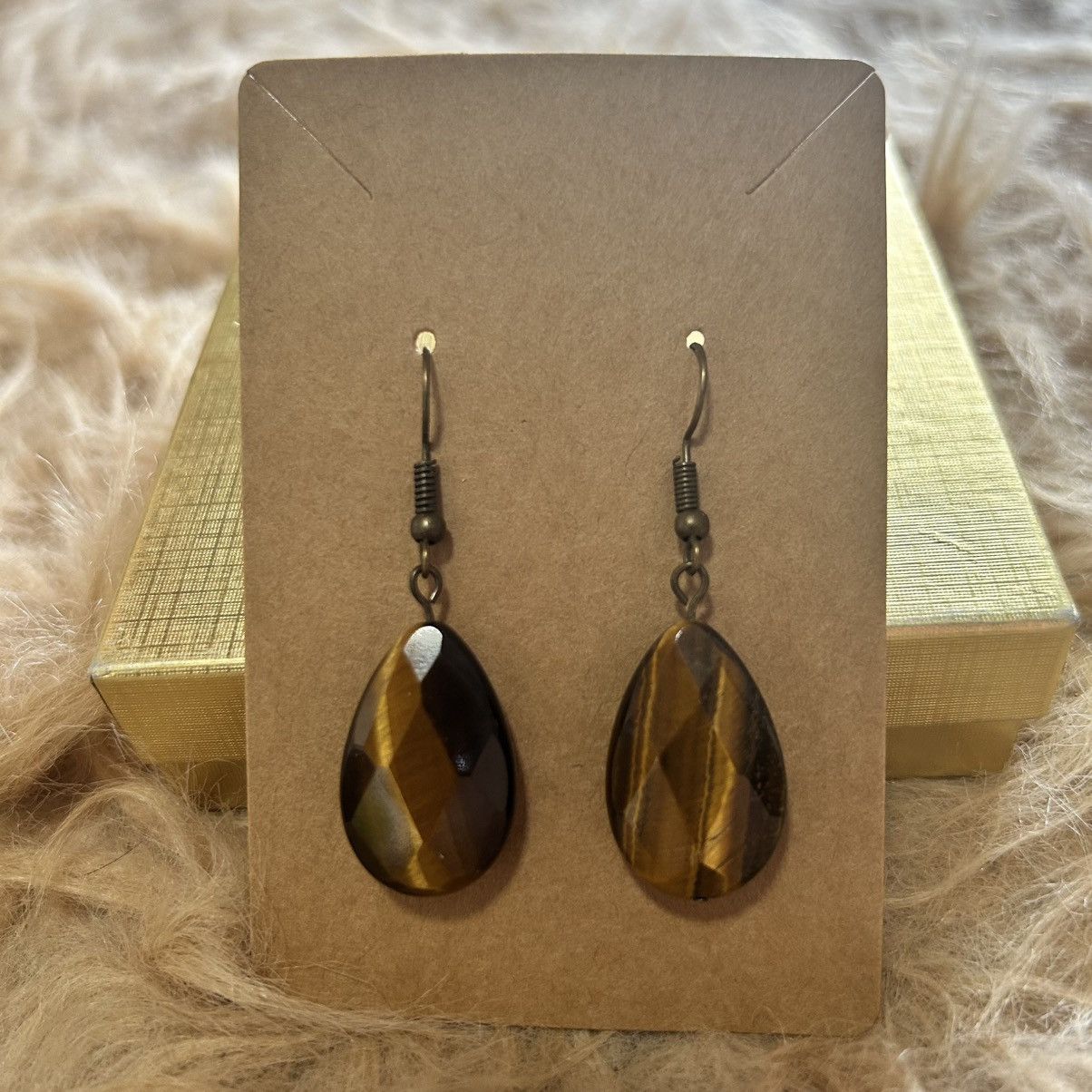 Handmade Handcrafted teardrop genuine stone tigers eye brass set Size ONE SIZE - 8 Thumbnail