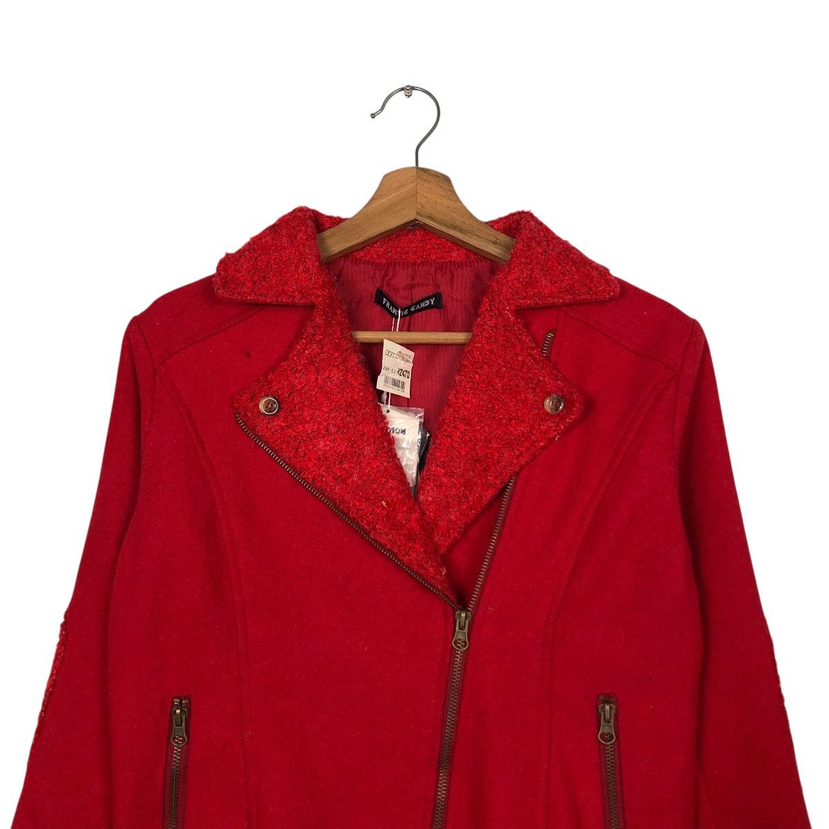 Japanese Brand Frantic Candy Red Wool Moto Jacket with Belt Issey Miyake Size M / US 6-8 / IT 42-44 - 4 Thumbnail