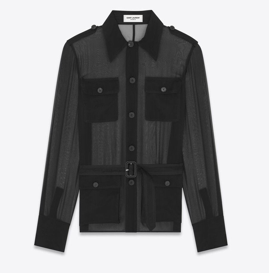 Saint Laurent Paris o1s1wg110625 781144 Saharienne Blouse in Silk Muslin Black Size US XXS / EU 40 - 1 Thumbnail