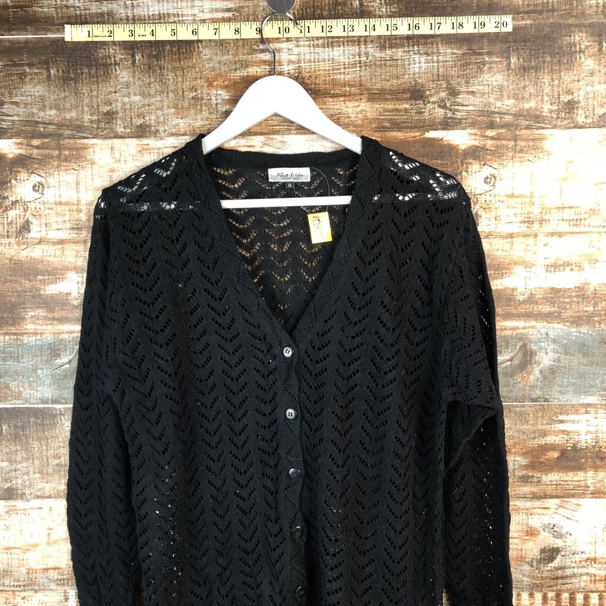 Japanese Brand Port Villa Black Cardigan crochet Knitwear #A1475 Size M / US 6-8 / IT 42-44 - 2 Thumbnail