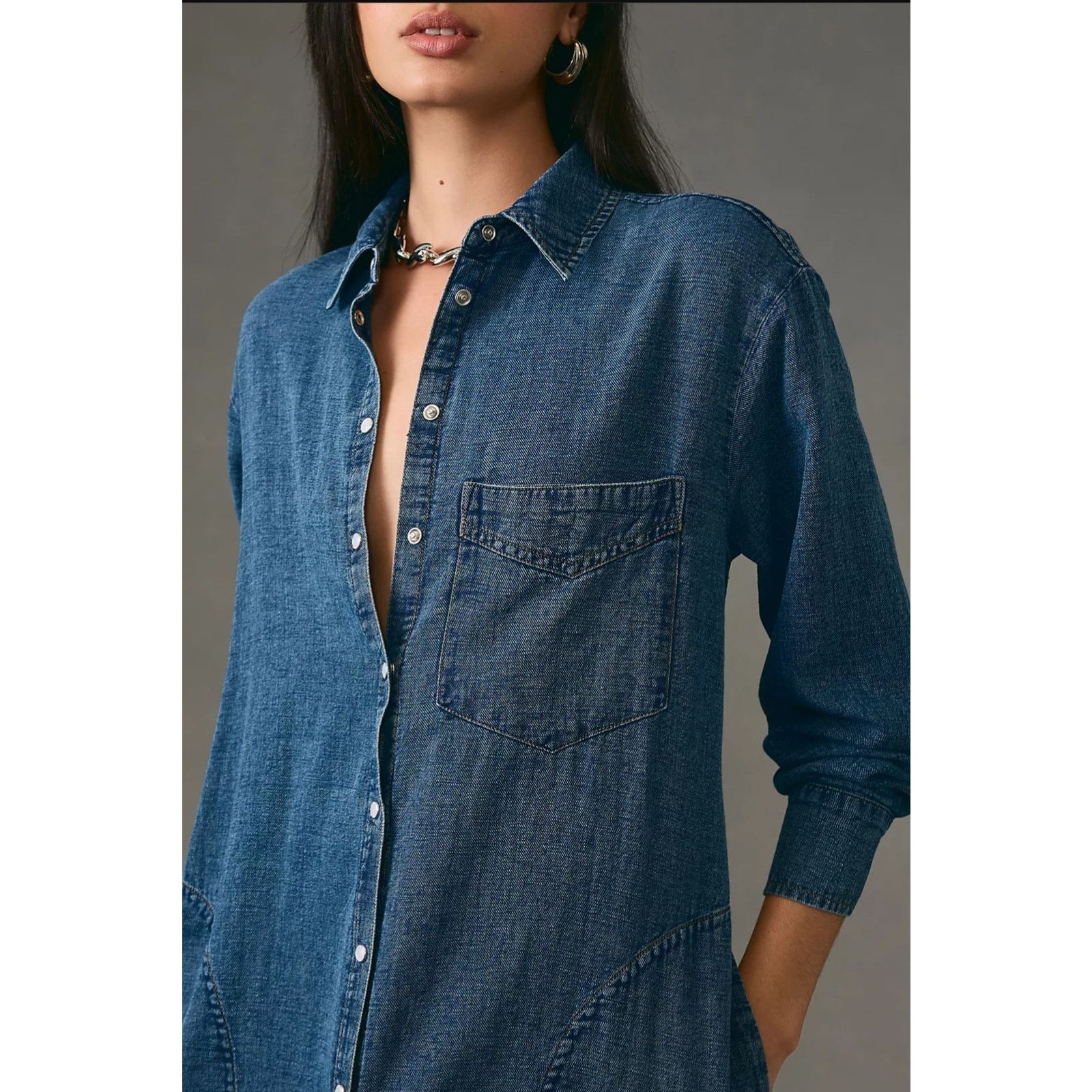 Anthropologie NWT Pilcro Denim Long-Sleeve Buttondown Dress $148 Size XS / US 0-2 / IT 36-38 - 2 Thumbnail