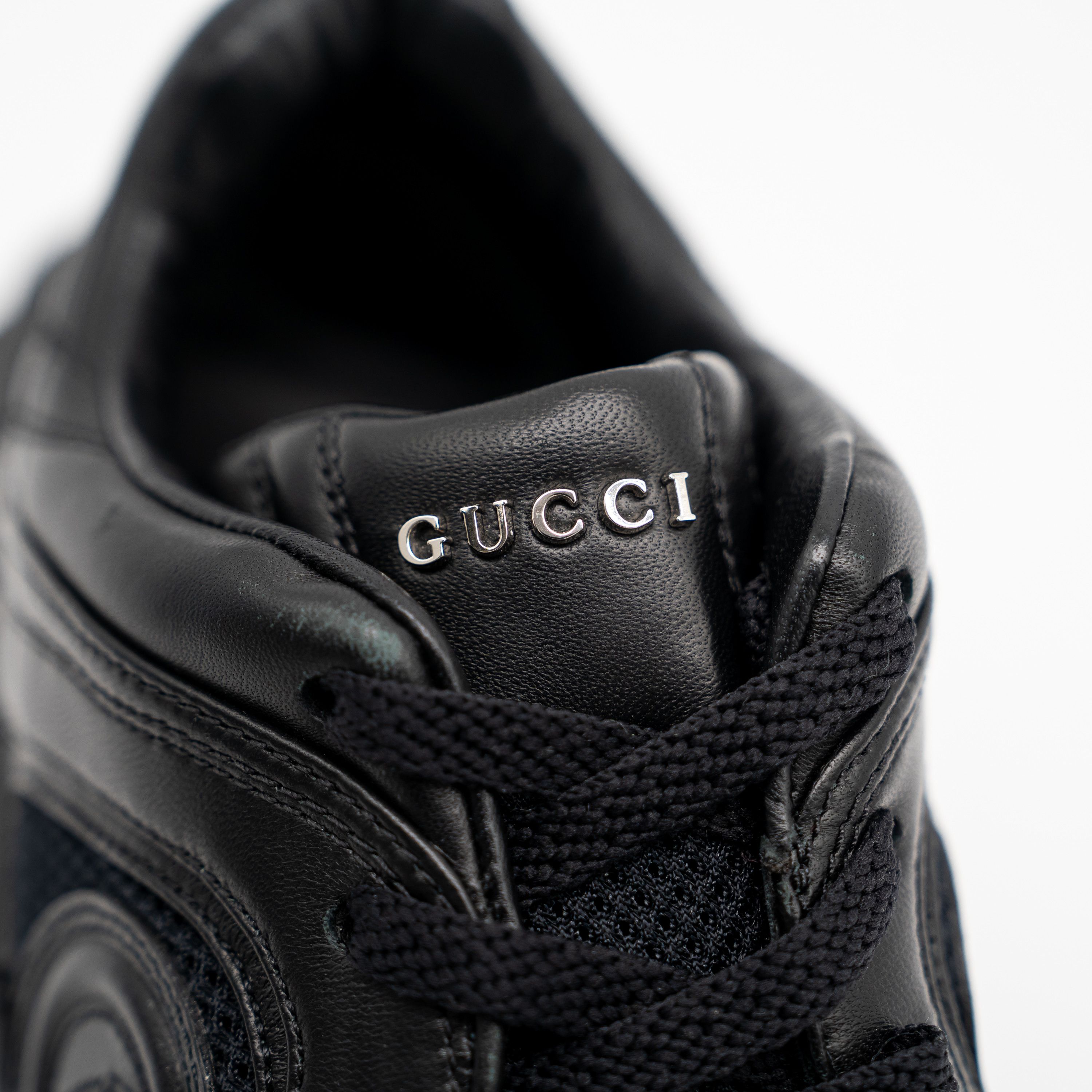Gucci 40G 10 US Gucci Ripple Sneakers Triple Black Leather GG Size US 10 / IT 40 - 8 Thumbnail