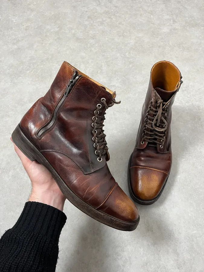 Maison Margiela Maison Margiela Brown Eroded Leather Boots Size US 9.5 / EU 42-43 - 1 Thumbnail