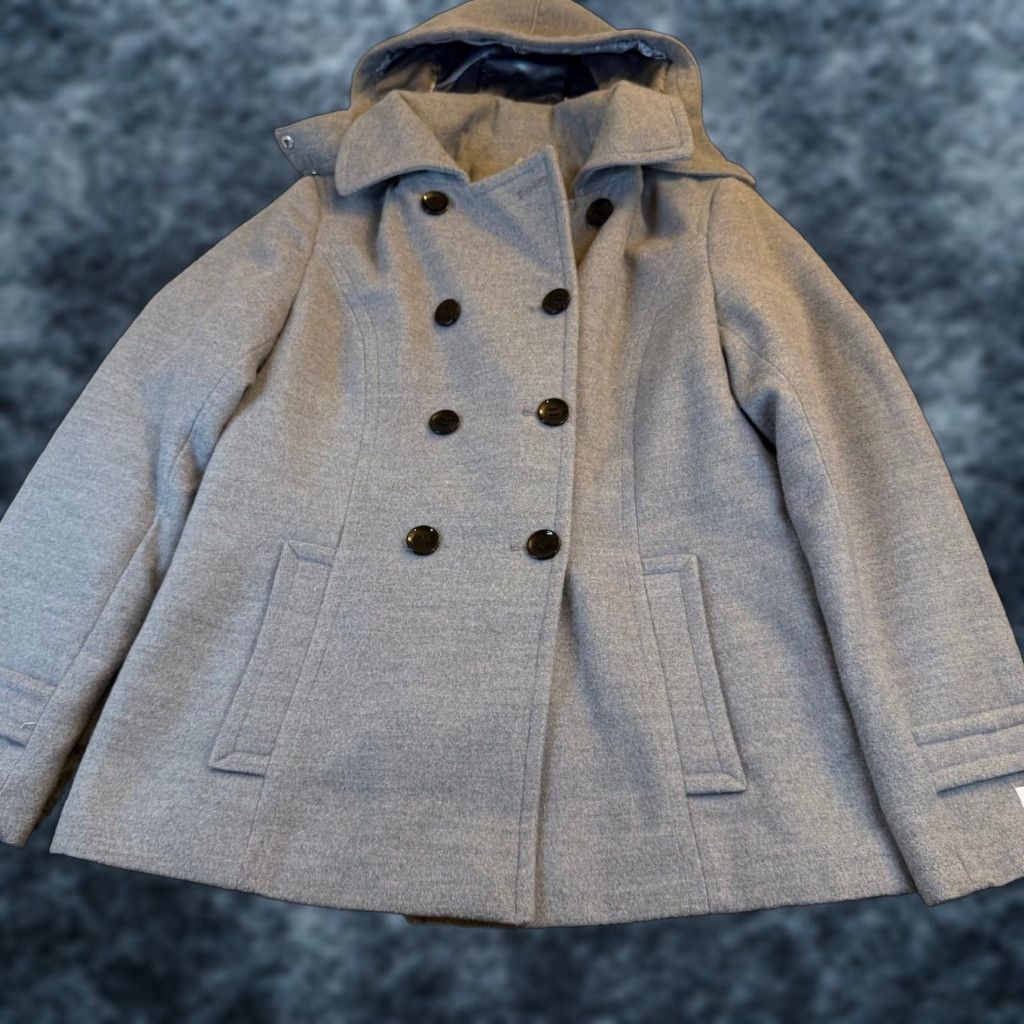Calvin Klein Calvin Klein Double Breasted Hooded Peacoat Grey Women Size 8 Coat Adult Women Grey Solid Polyester Insulated Pockets Button Logo Fall Winter 8 Women Size M / US 6-8 / IT 42-44 - 1 Thumbnail