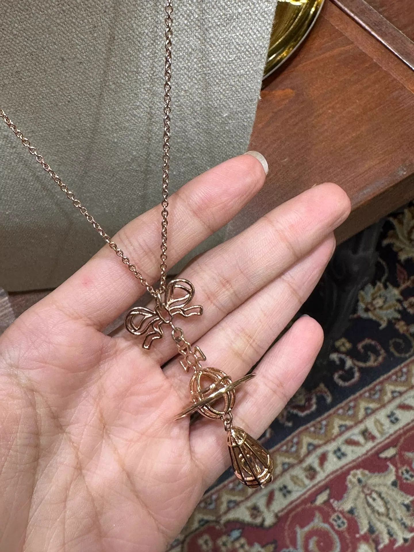 Vivienne Westwood VW2013SSRoseGold3DBowOrbSaturnDropNecklaceRare Size ONE SIZE - 2 Thumbnail