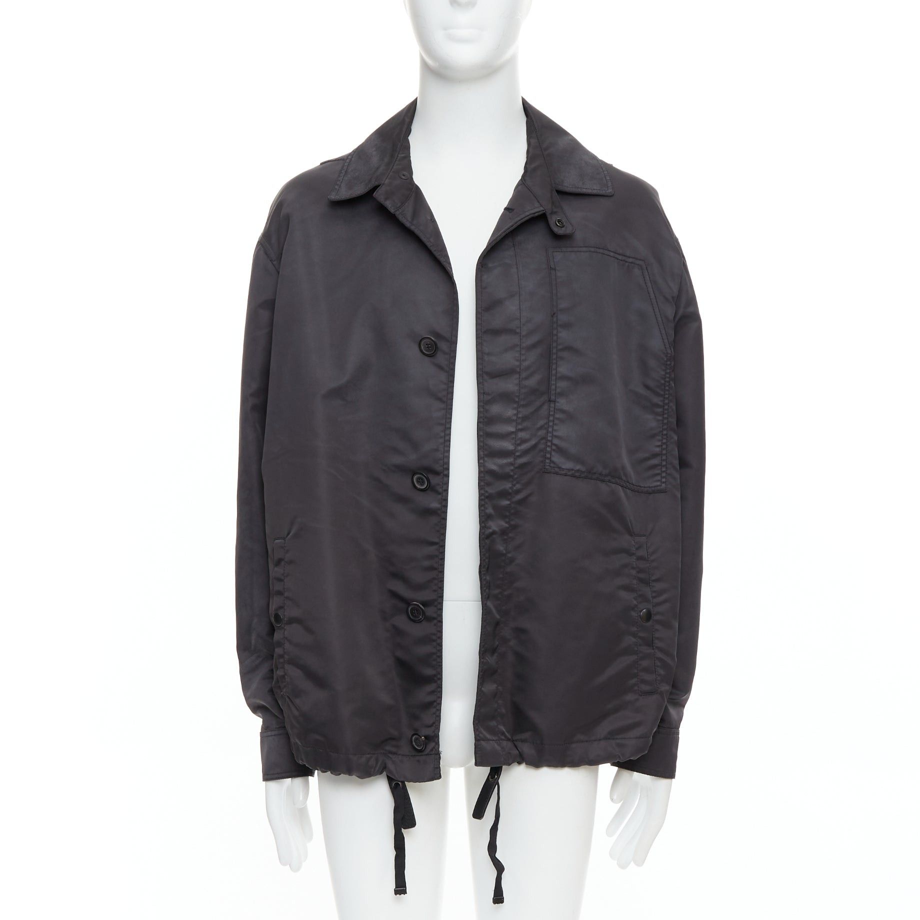 Lanvin LANVIN black distressed nylon black buttons drawstring anorak IT50 L Size US L / EU 52-54 / 3 - 1 Thumbnail