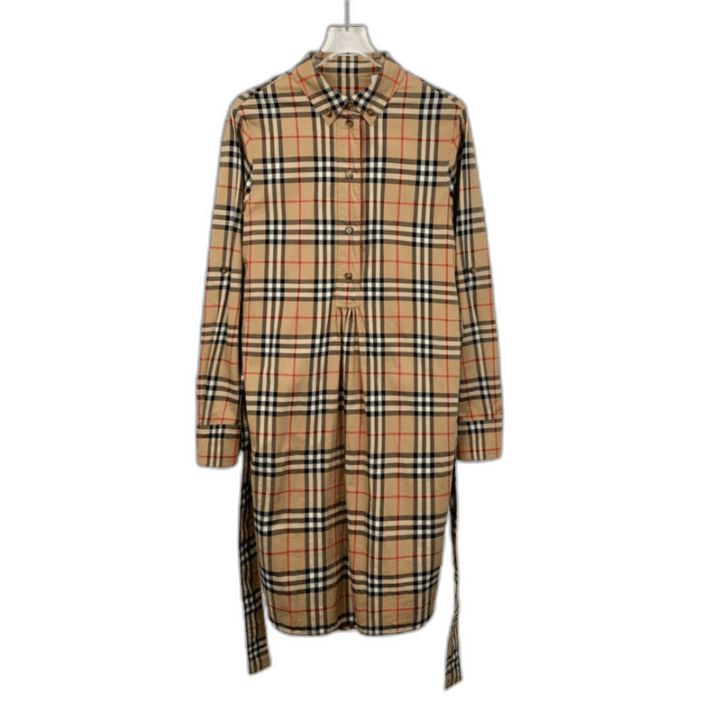 Burberry Brown Check Cotton Long Sleeve Dress